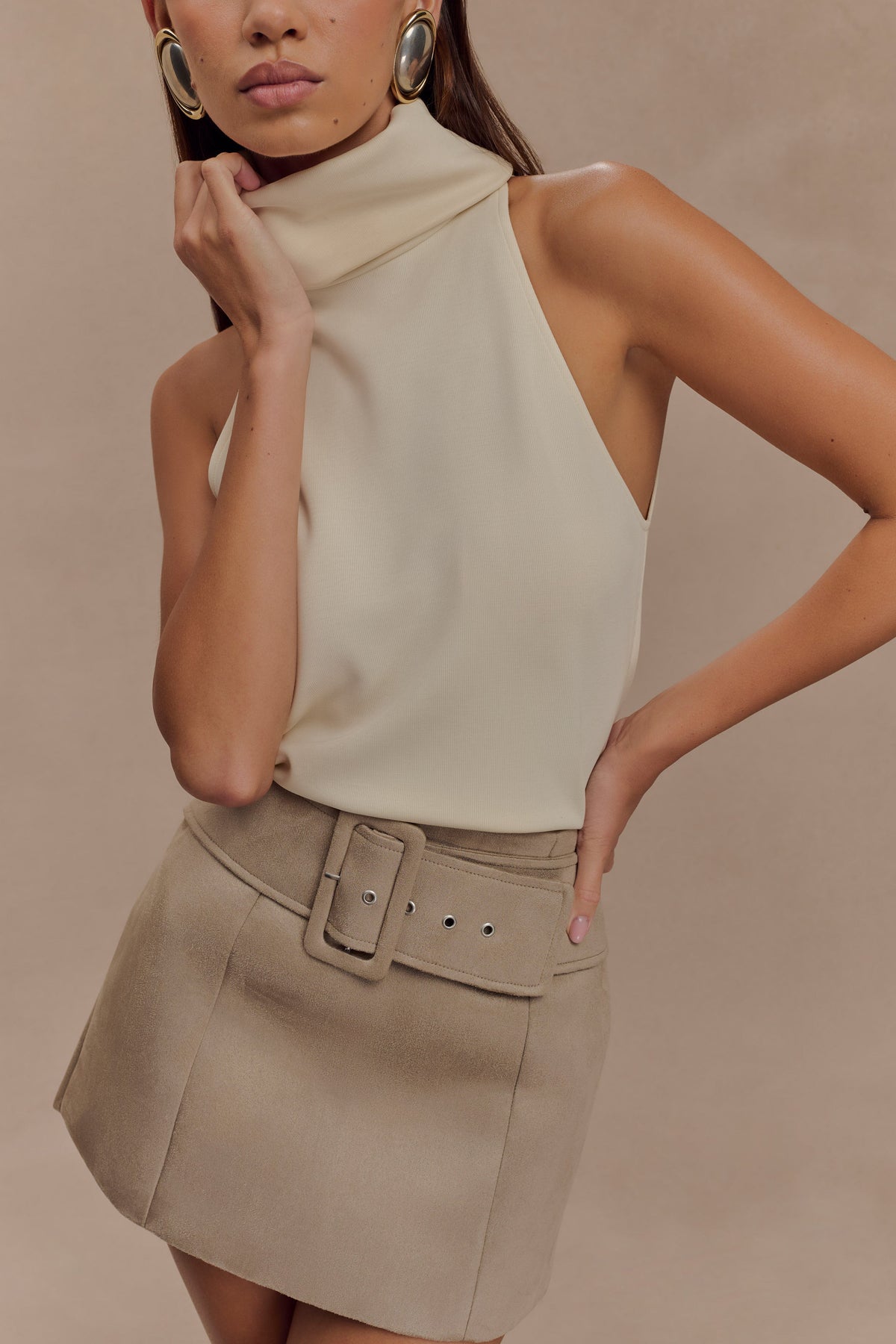Hayes Faux Suede Belted Mini Skirt - Sand #3