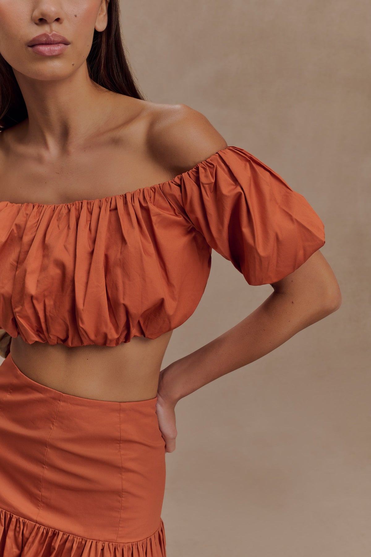Autumn Off Shoulder Bubble Top - Burnt Orange #4