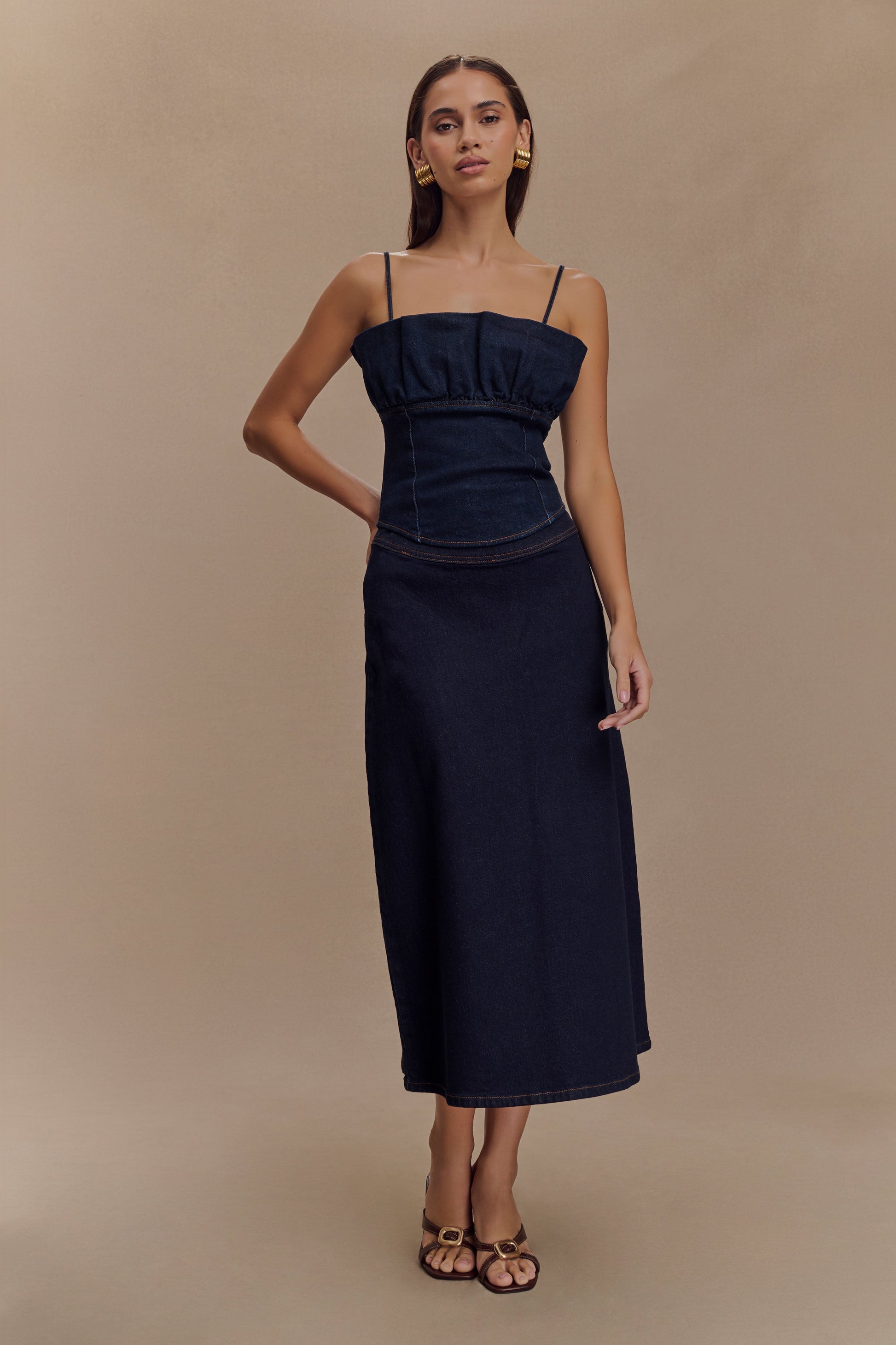 Cecilia Denim A-Line Midi Skirt - Indigo Blue #6