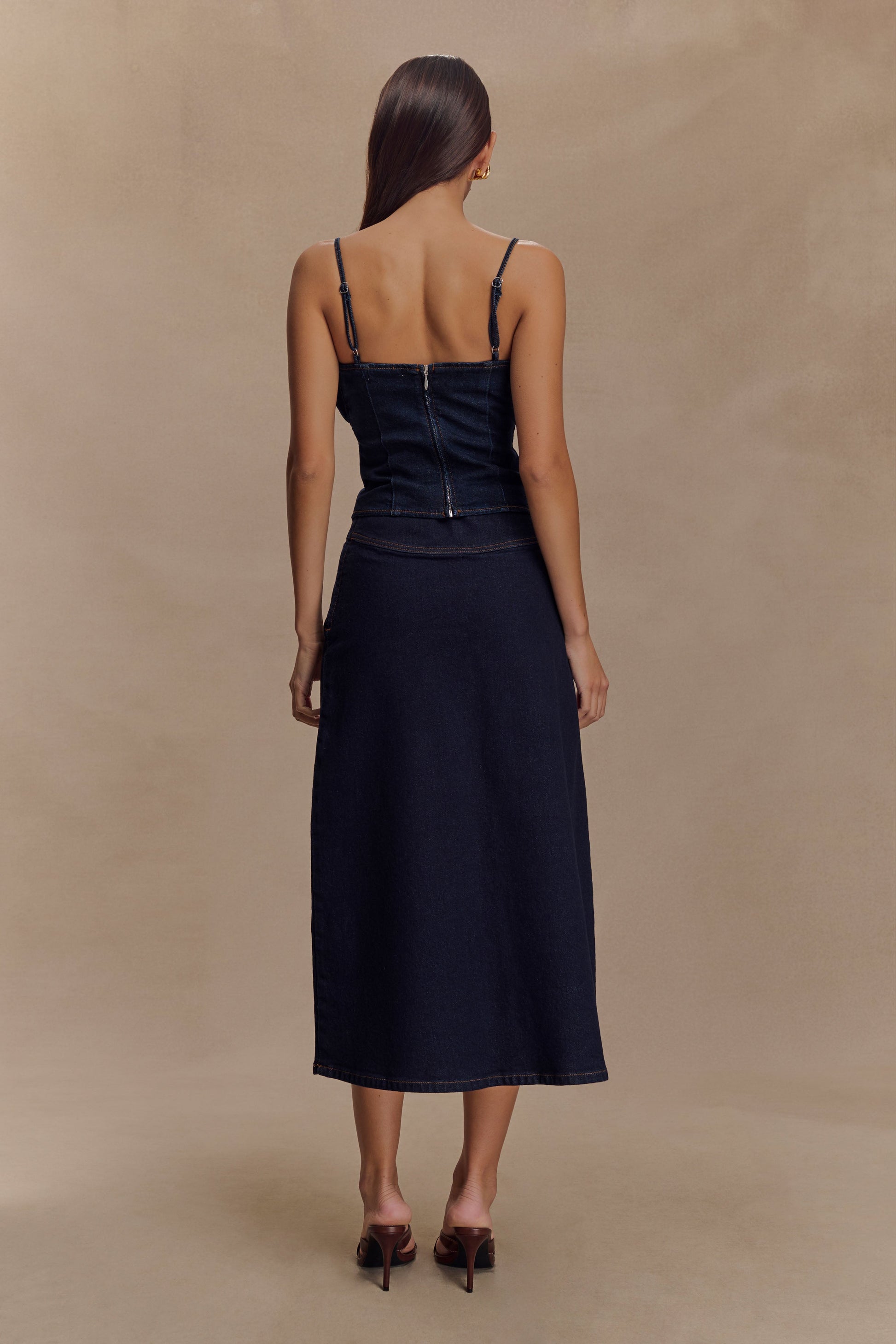 Cecilia Denim A-Line Midi Skirt - Indigo Blue #5