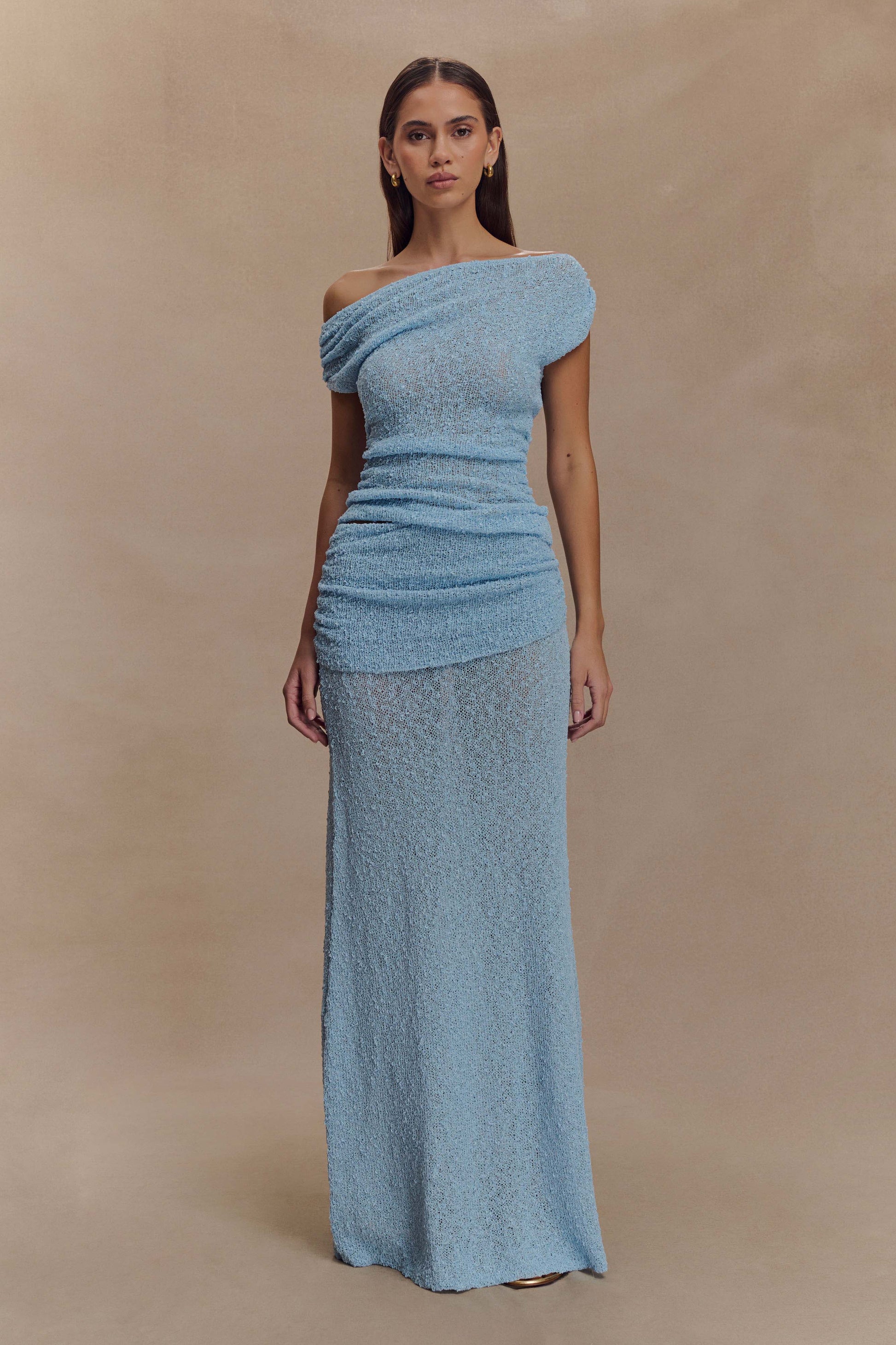 Petra Ruched Knit Maxi Skirt - Light Blue #2