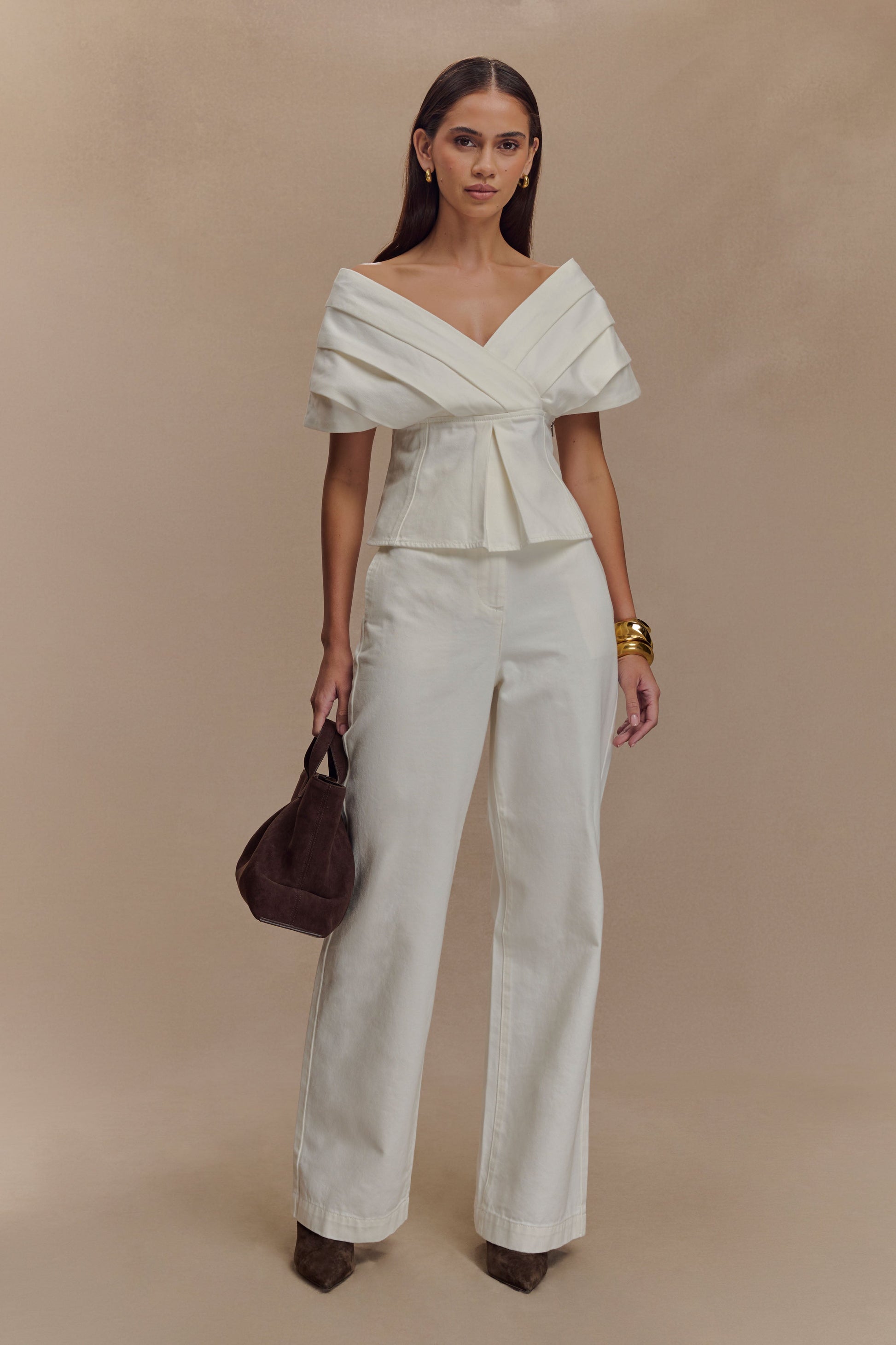 Rayne Off Shoulder Denim Top - White #6