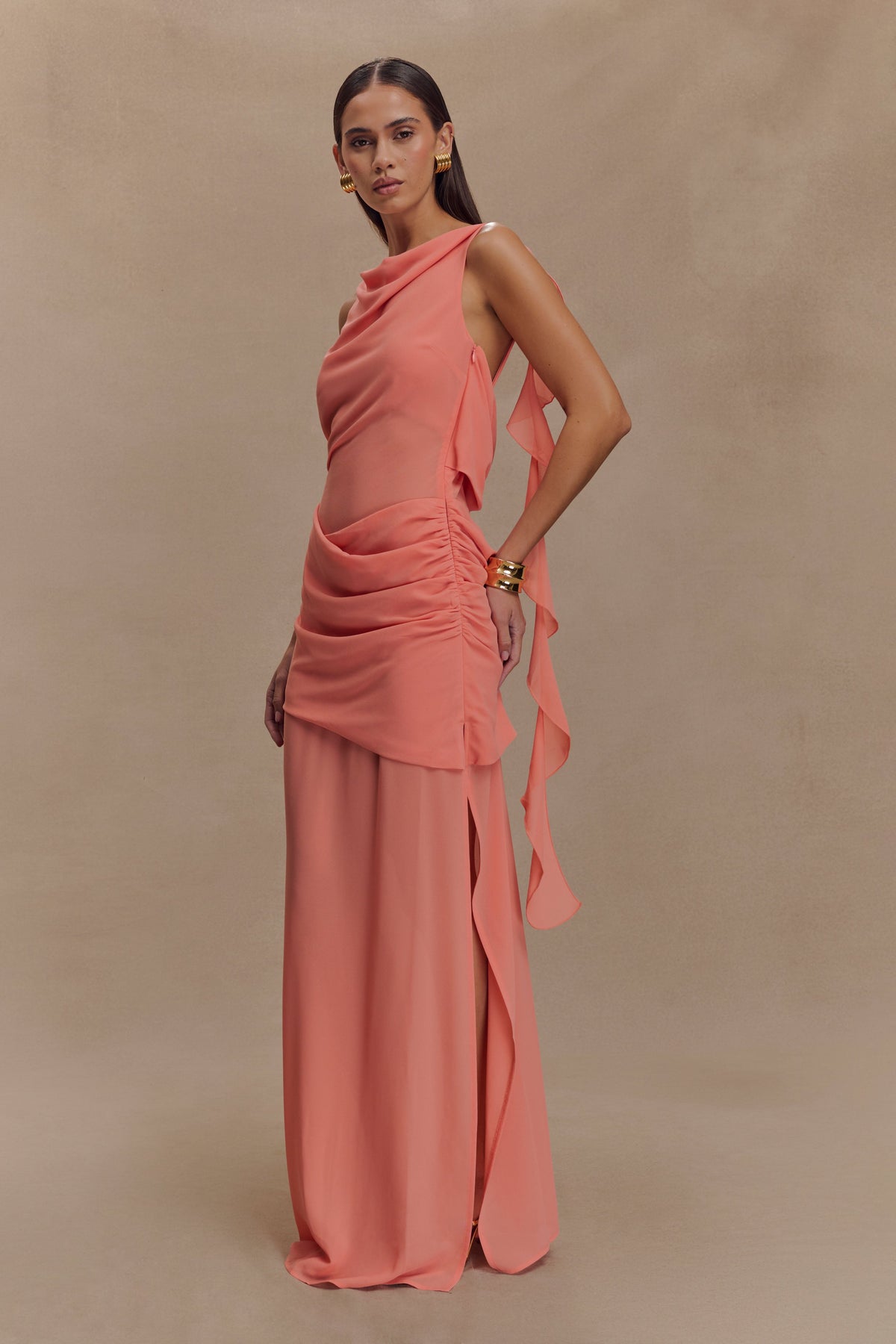 Daria Draped Chiffon Maxi Dress - Pastel Nectarine #4