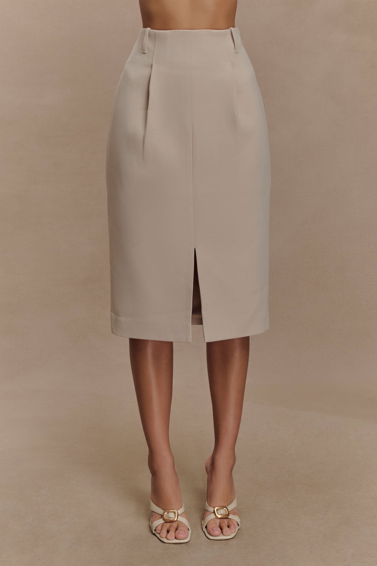 Vera Suiting Split Front Midi Skirt - Ivory Stone #6