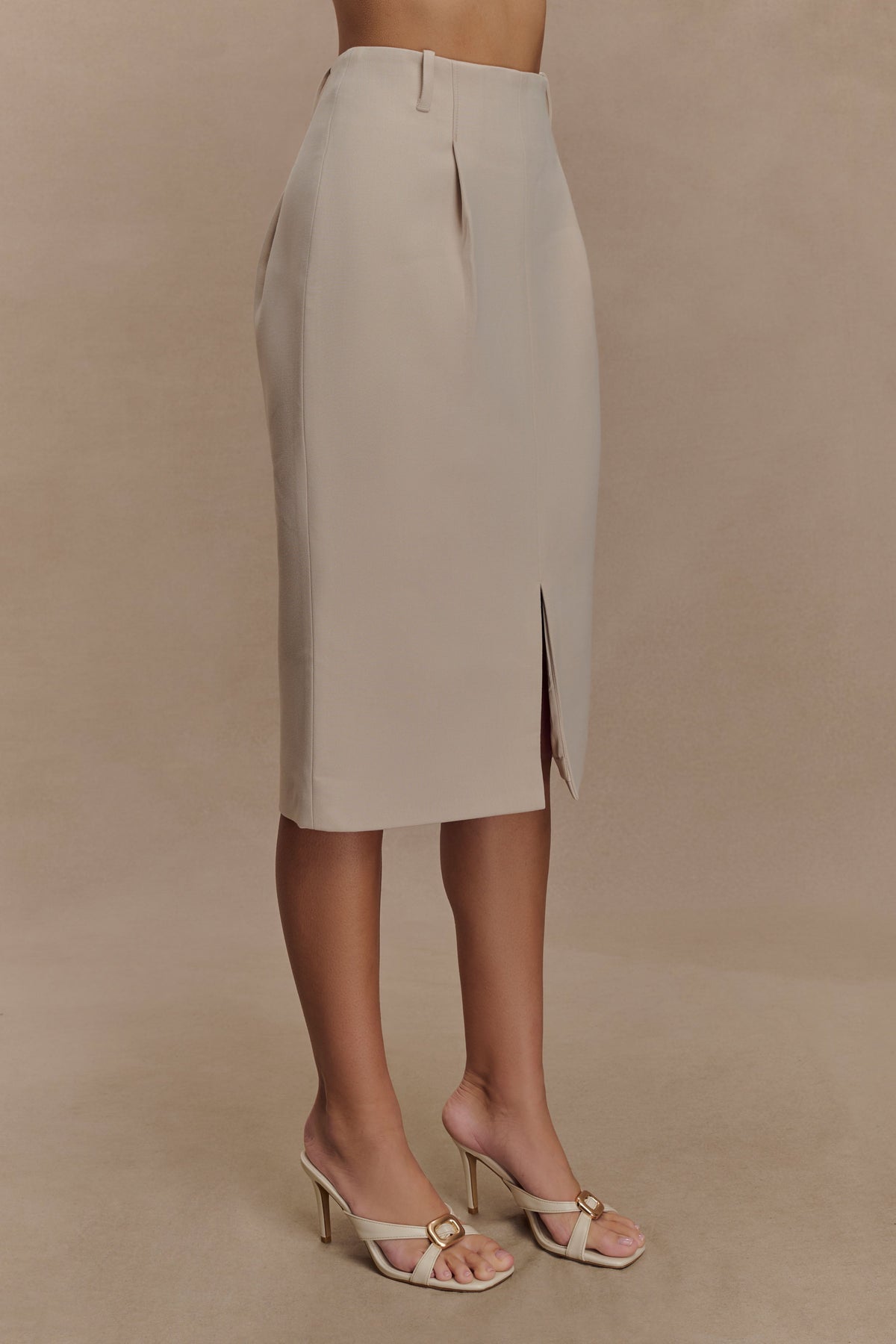 Vera Suiting Split Front Midi Skirt - Ivory Stone #5
