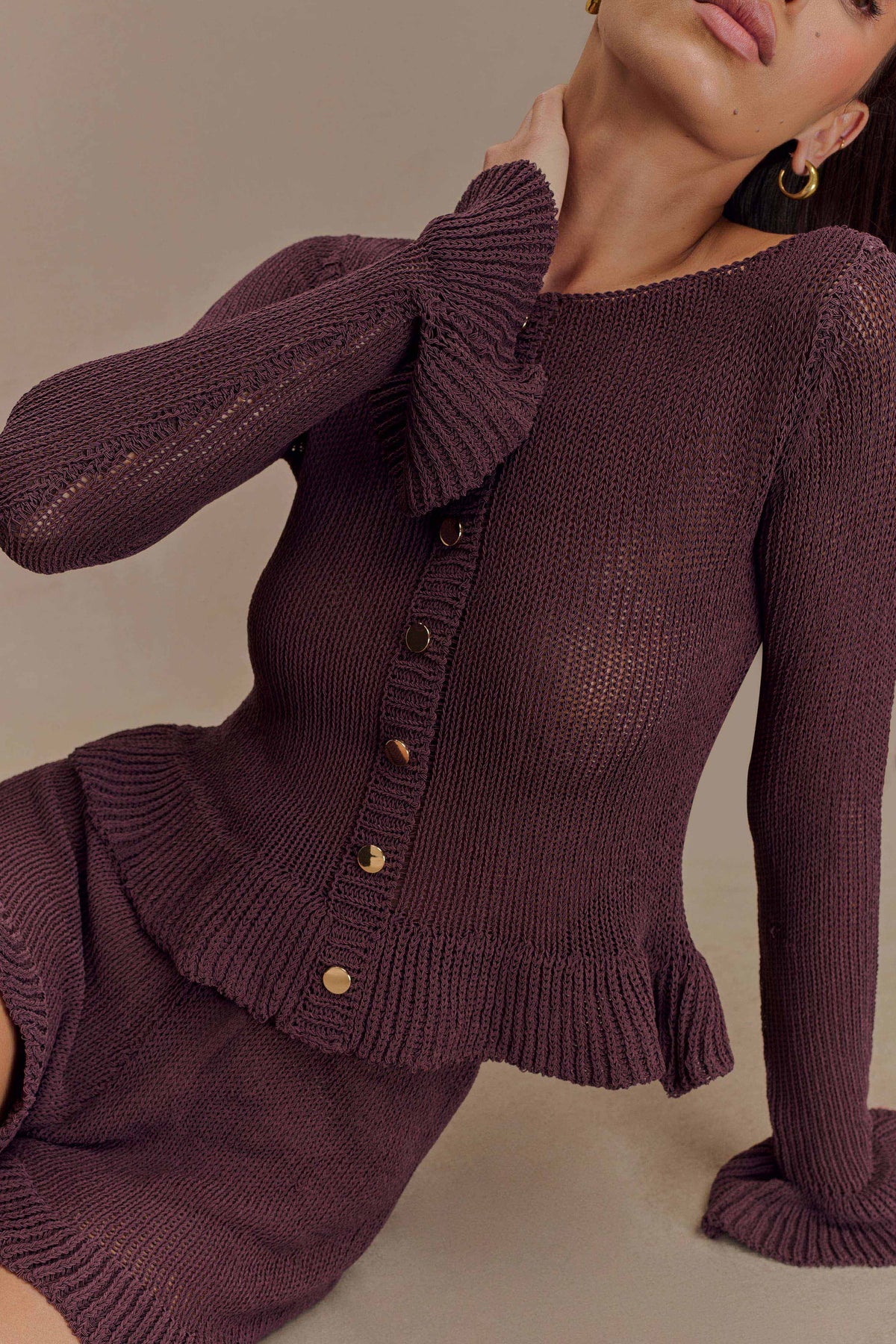 Eleanor Knit Frill Cardigan - Chocolate #3