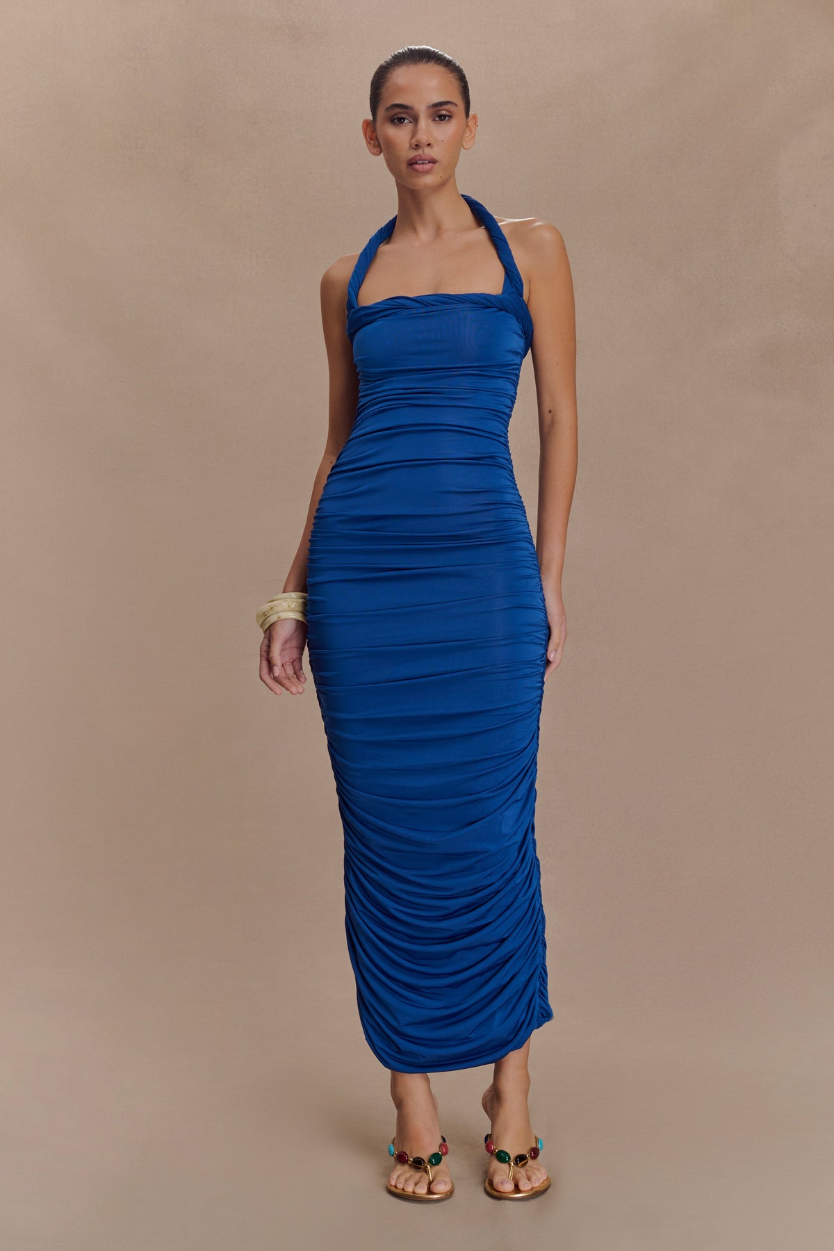 Camila Ruched Halter Midi Dress - Cobalt #2