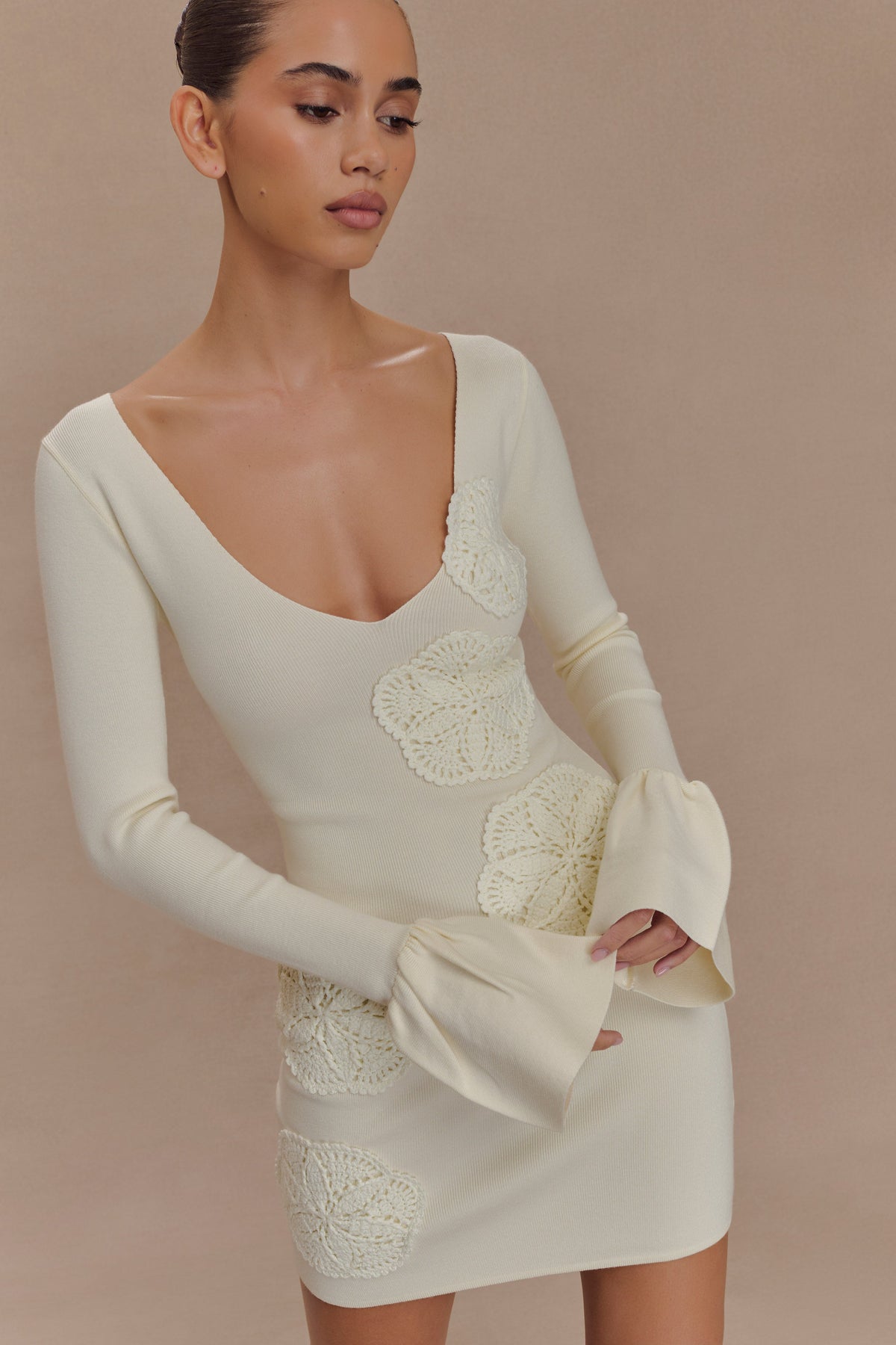 Amari Knit Crochet Knit Mini Dress - Ivory #3