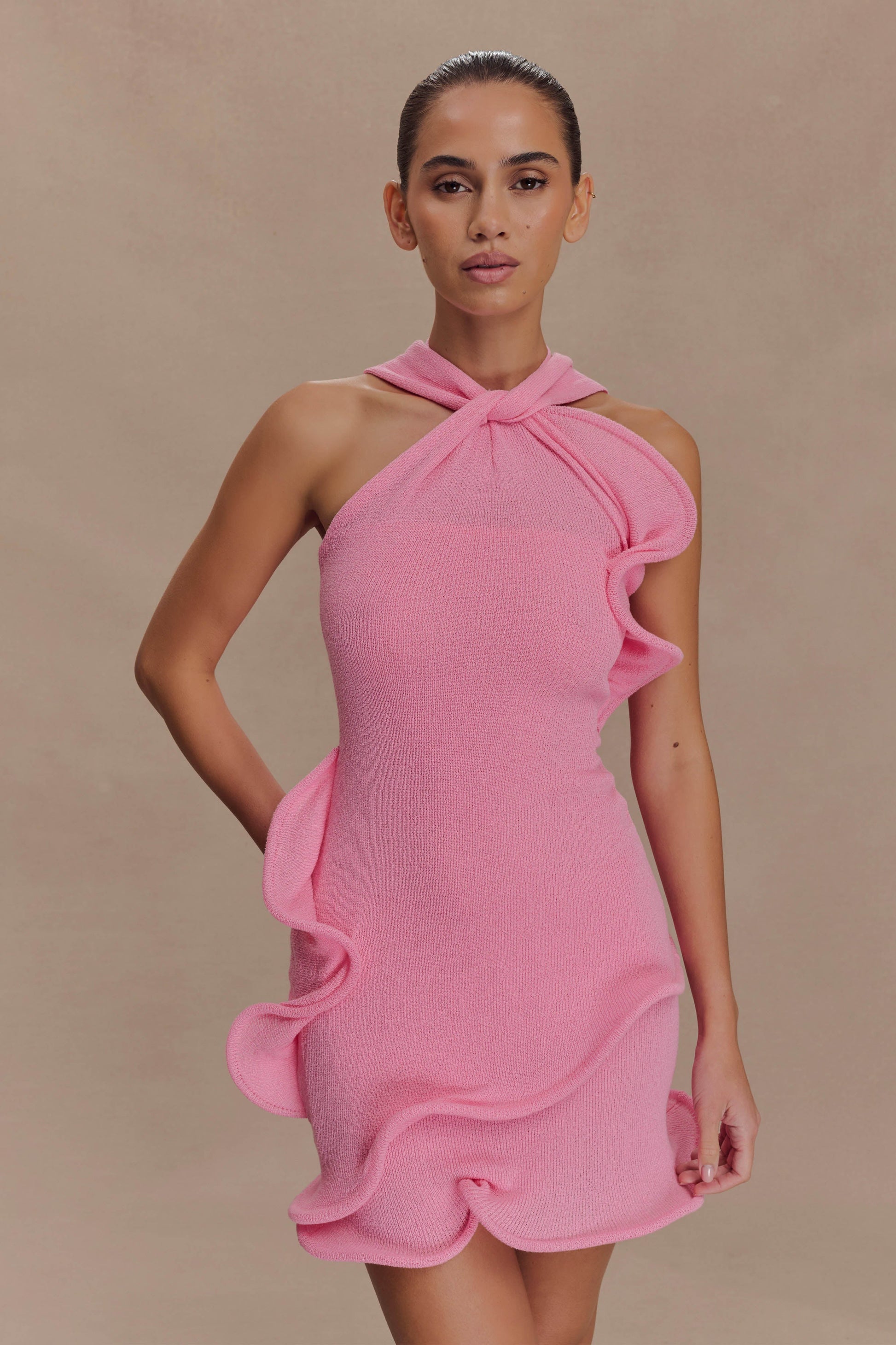 Caprice Halter Knit Mini Dress - Bubblegum Pink #2