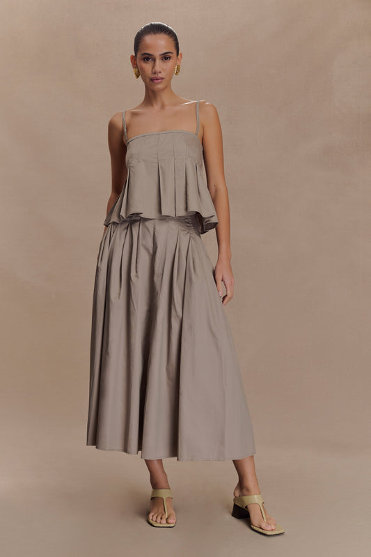 Mae A-Line Midi Skirt - Pebble Brown