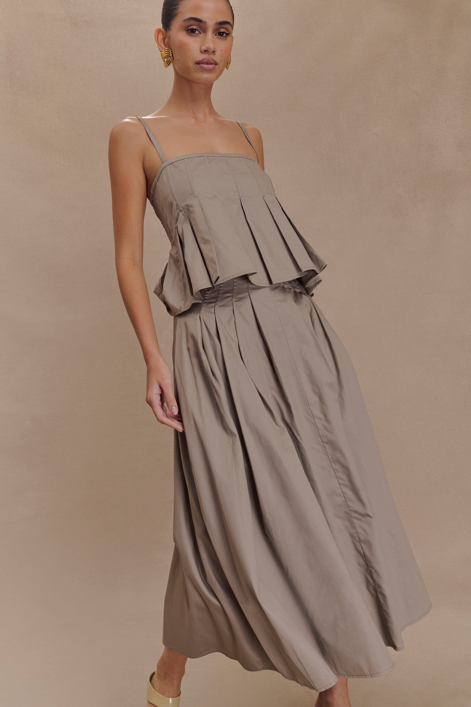 Mae A-Line Midi Skirt - Pebble Brown #3