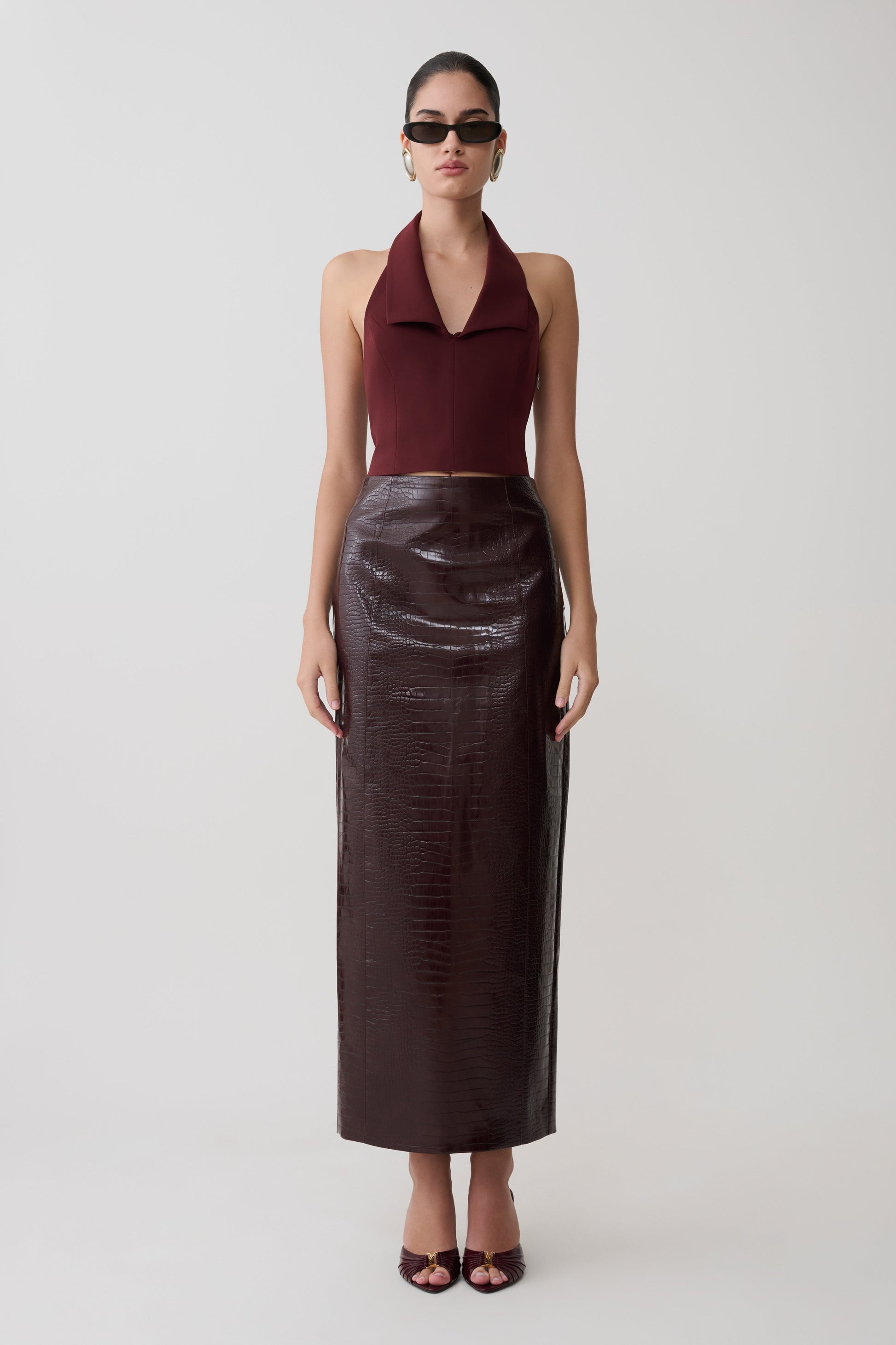 Calla Collared Sleeveless Halter Top - Merlot #7