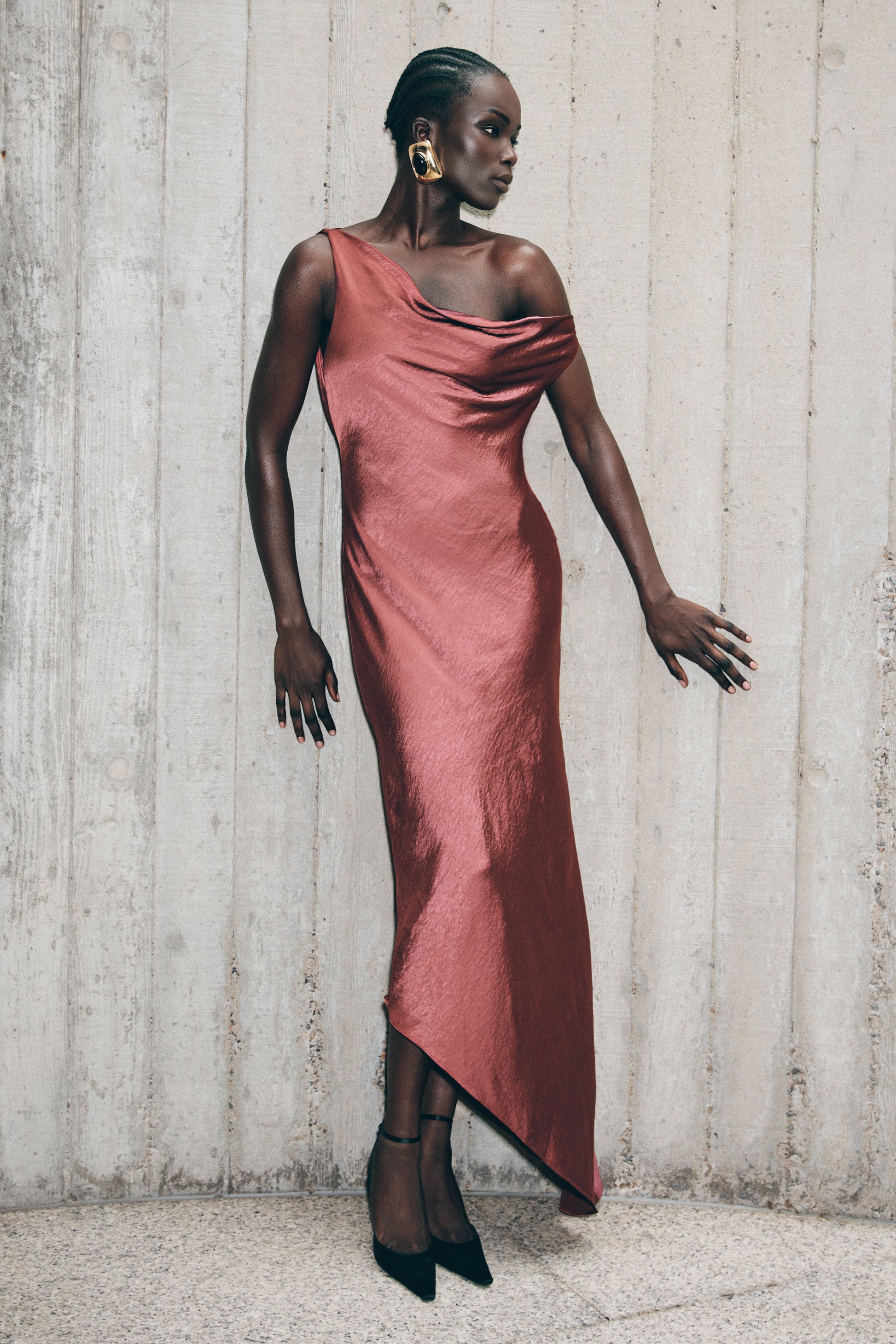 Yvette Slip Maxi Dress With Asymmetrical Hem - Brown Cherry #2