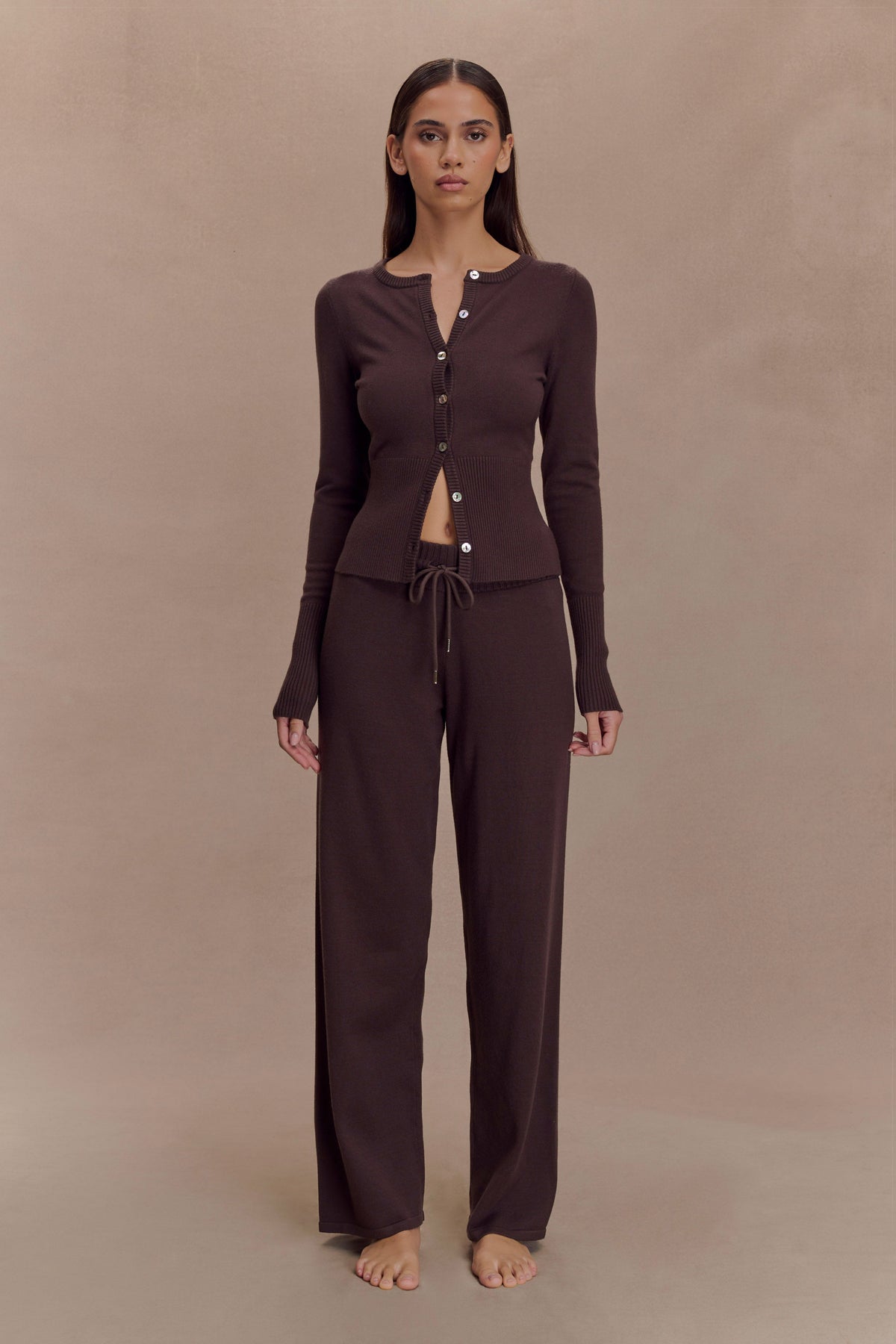 Reese Fitted Knit Cardigan - Dark Chocolate