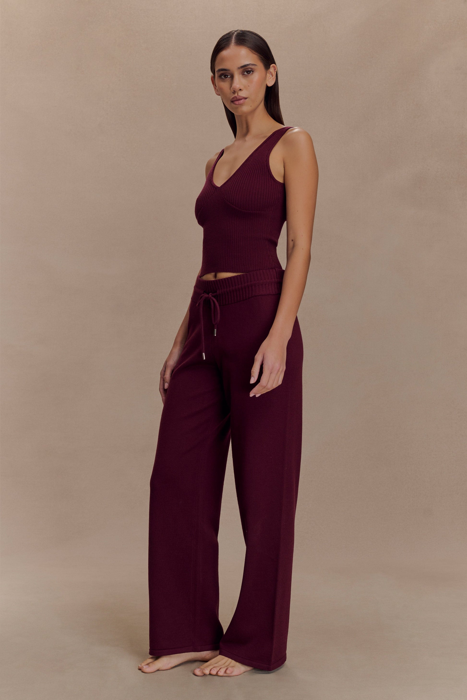 Natalya Ribbed Knit Cami Top - Merlot #3