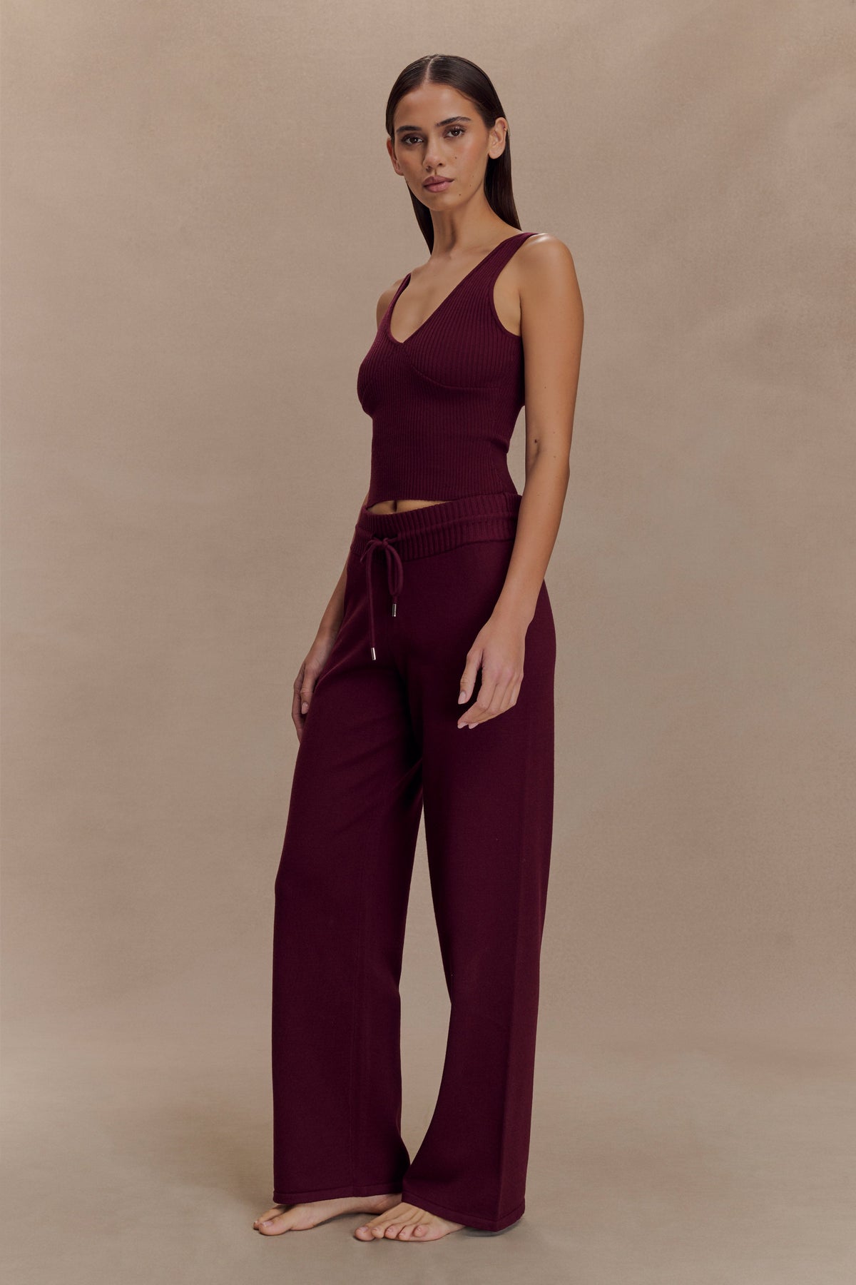 Natalya Knit Wide Leg Pants - Merlot #4