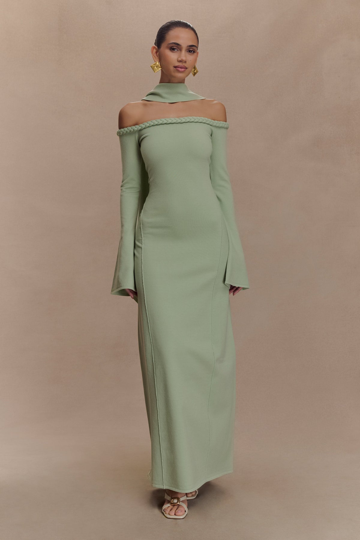 Heidi Strapless Knit Scarf Maxi Dress - Pastel Green #5
