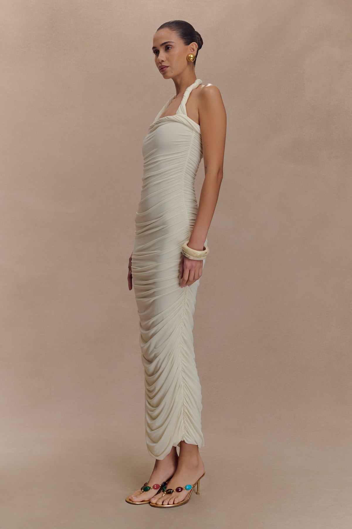 Camila Ruched Halter Midi Dress - Ivory #5