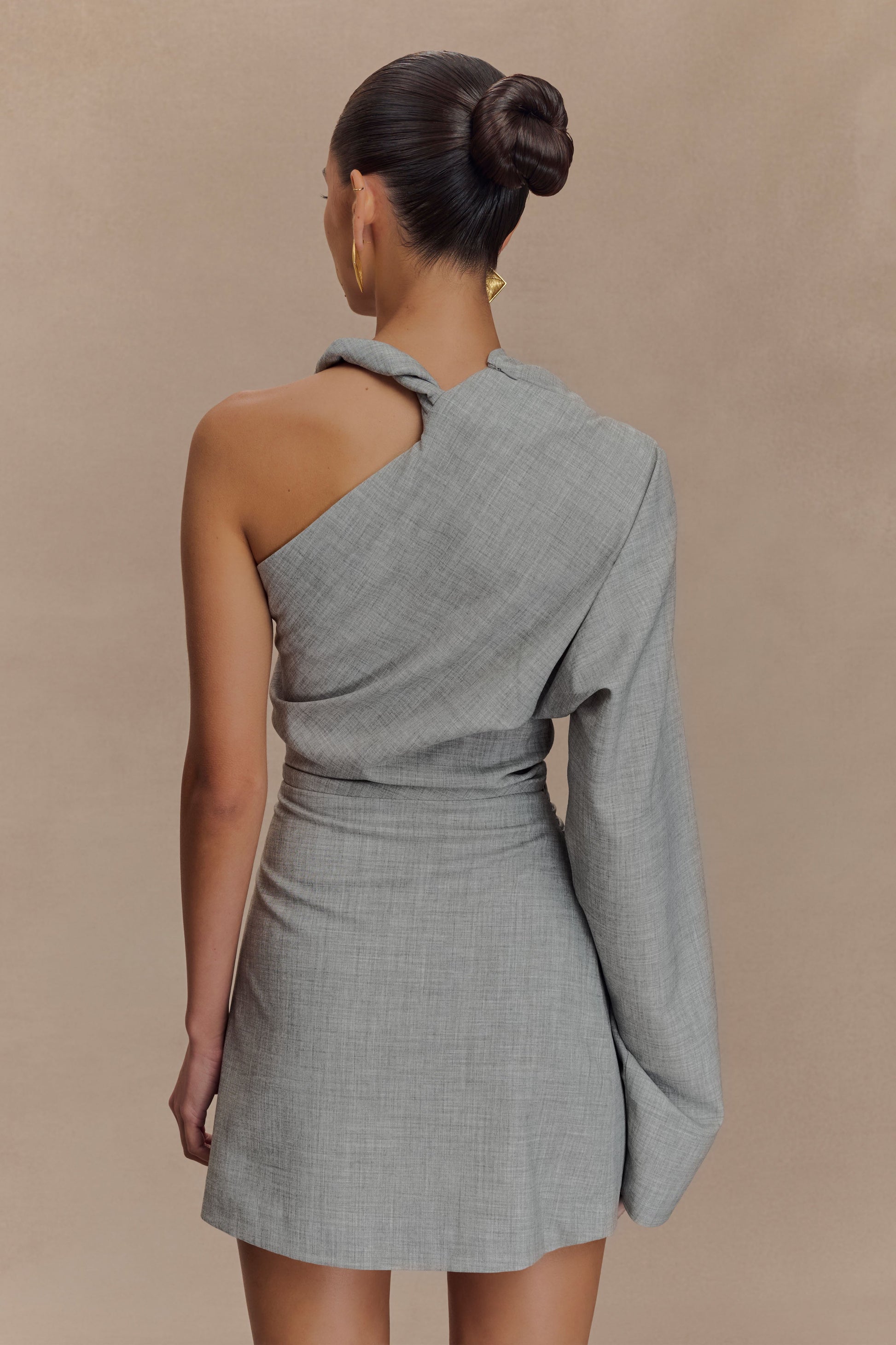 Dorian Twist Shoulder Mini Dress - Charcoal Marle #2