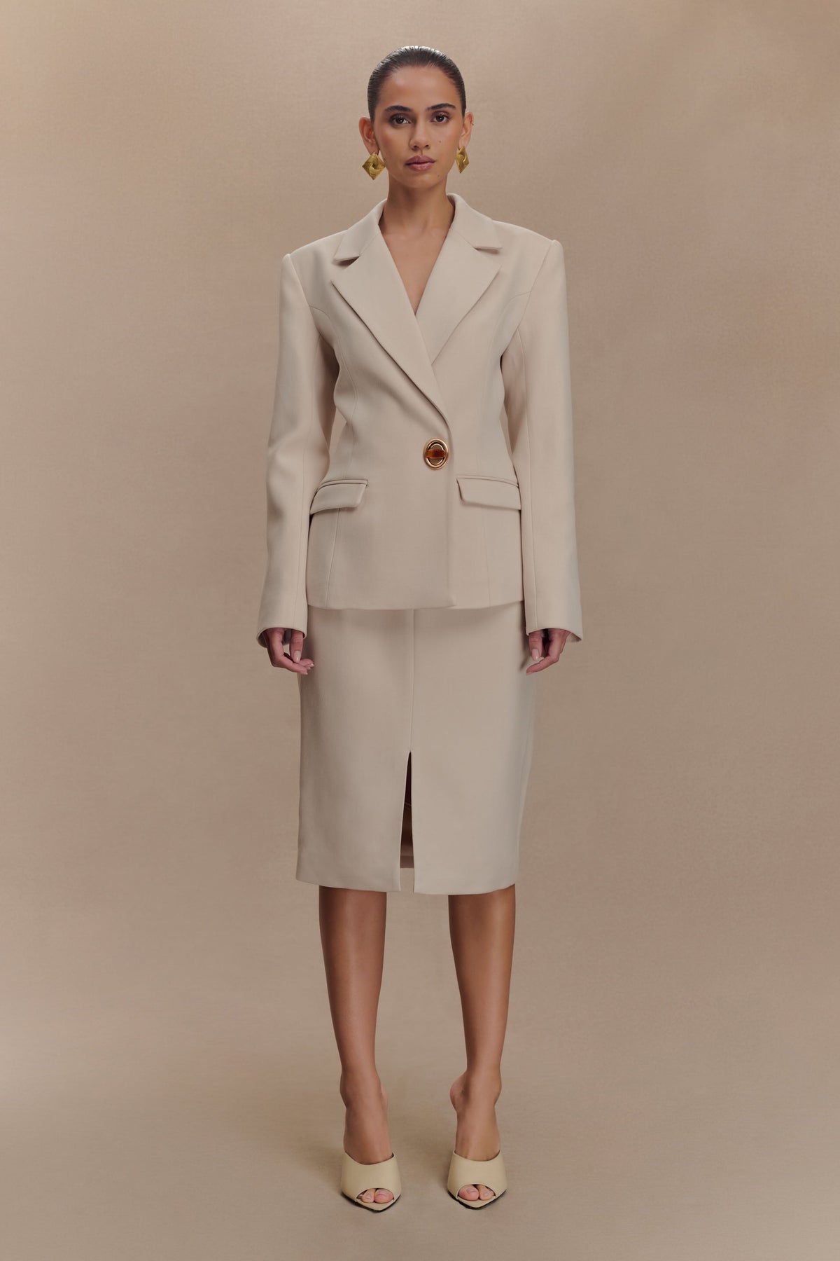 Vera Suiting Split Front Midi Skirt - Ivory Stone #7