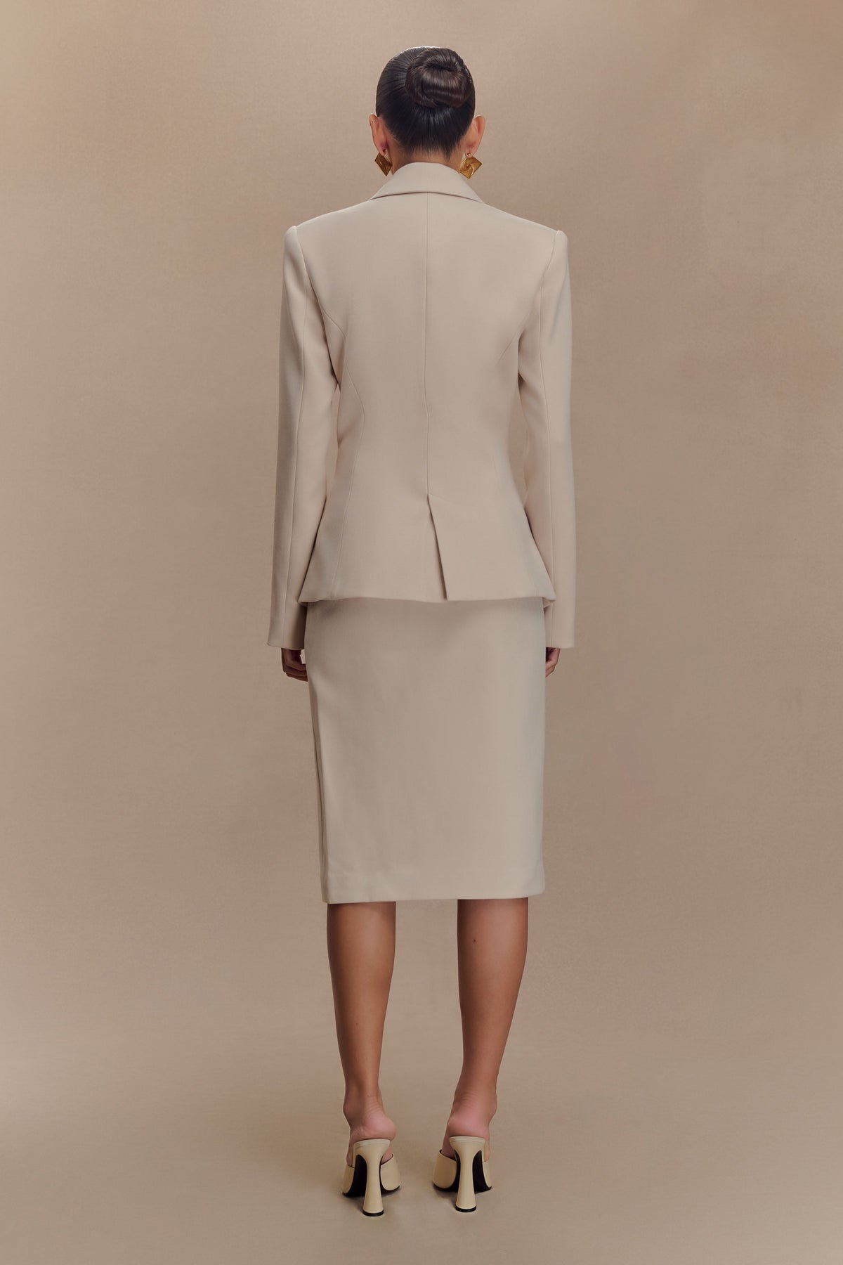 Vera Suiting Split Front Midi Skirt - Ivory Stone #8