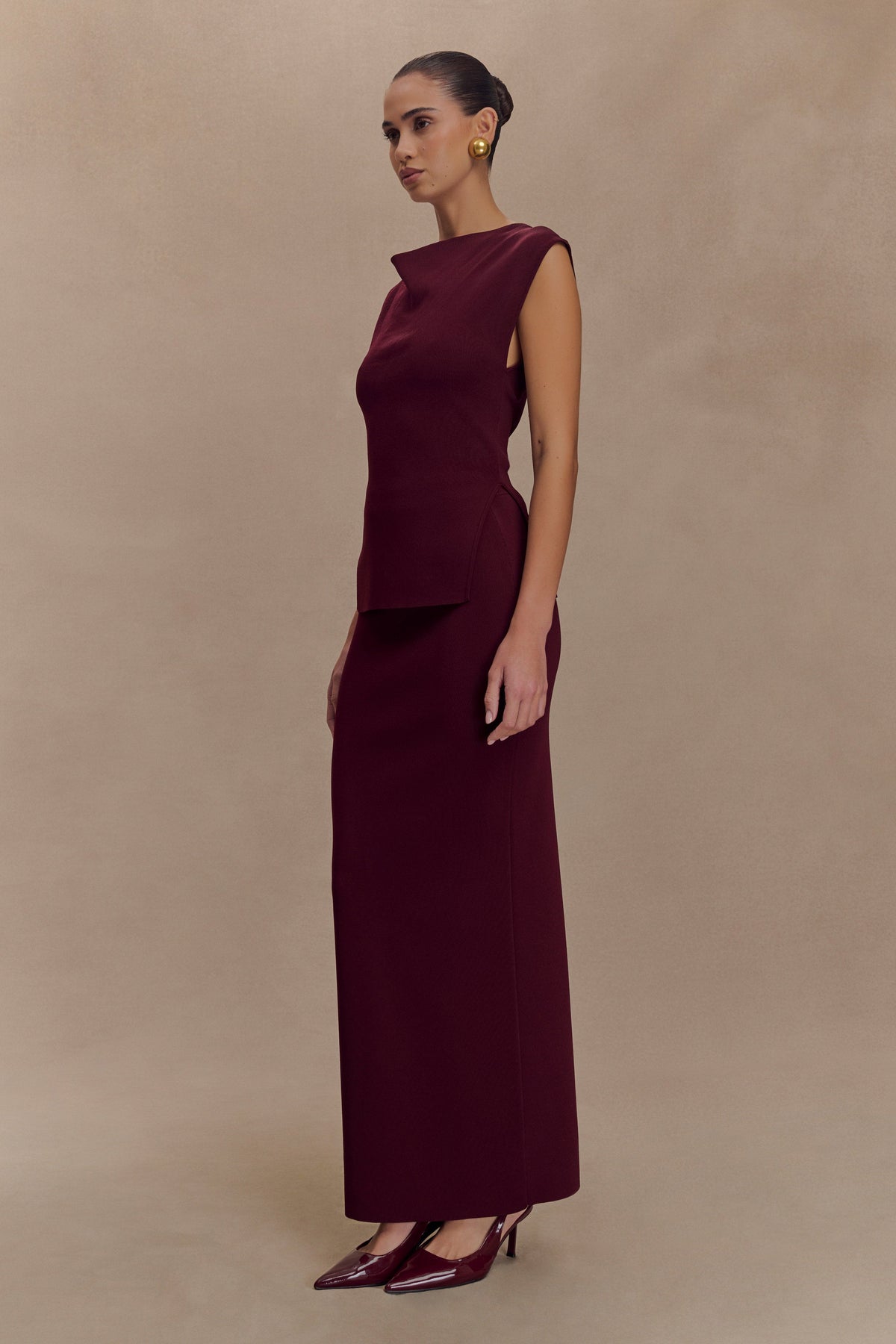 Francisca Cowl Neck Knit Top - Merlot #5