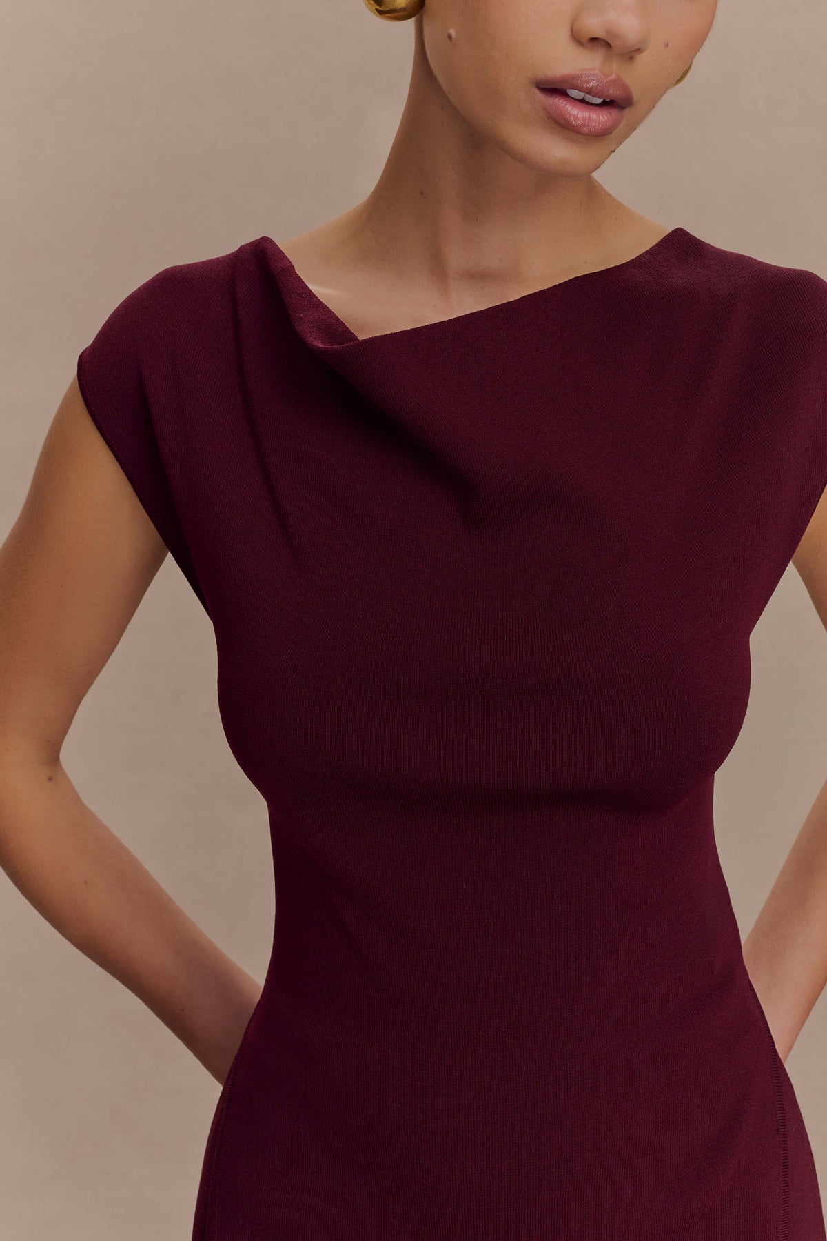 Francisca Cowl Neck Knit Top - Merlot #4