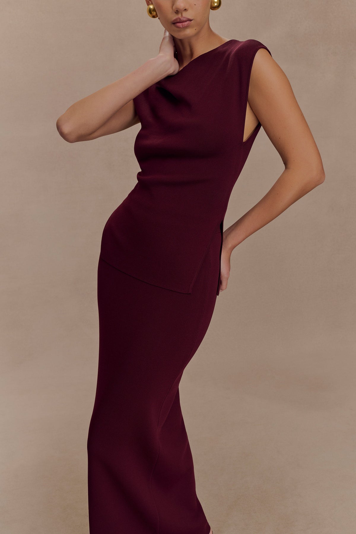 Francisca Mid Rise Knit Maxi Skirt - Merlot #4