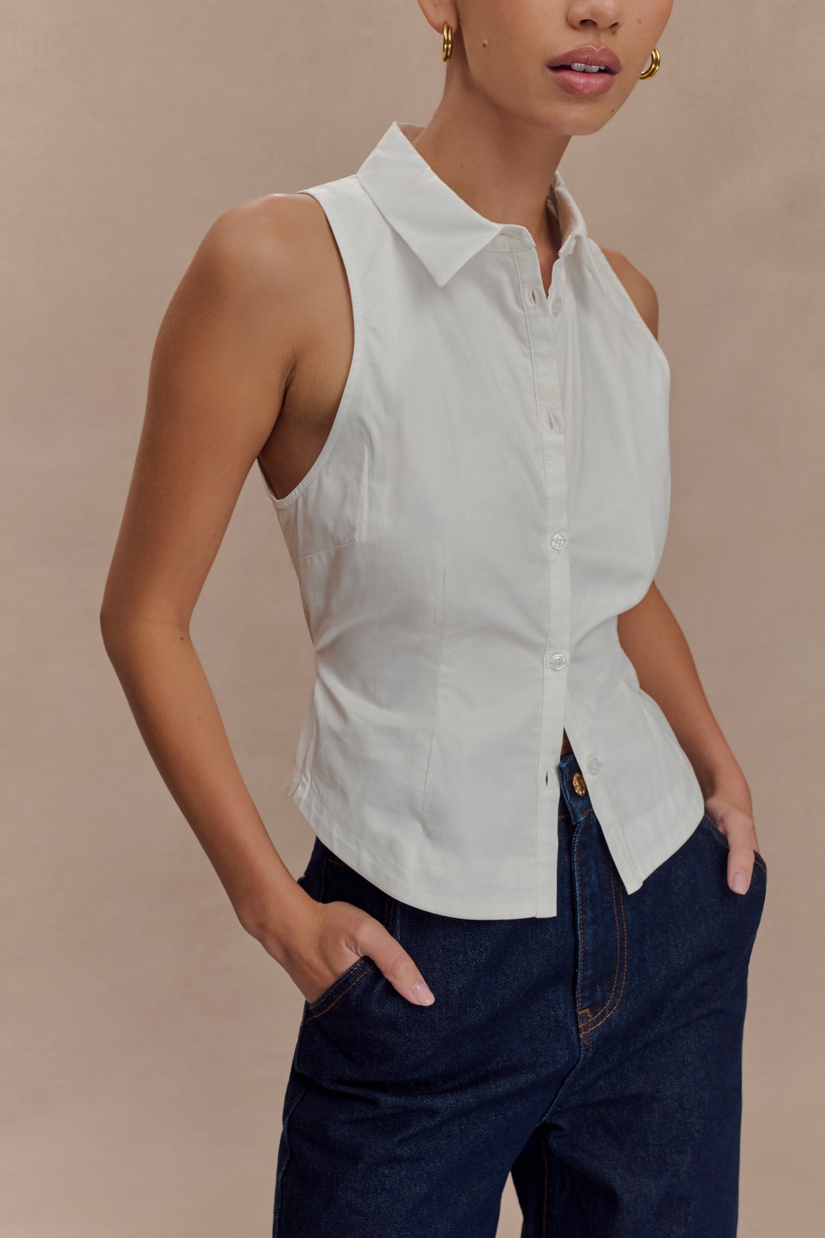 Selene Sleeveless Halter Shirt - White #3