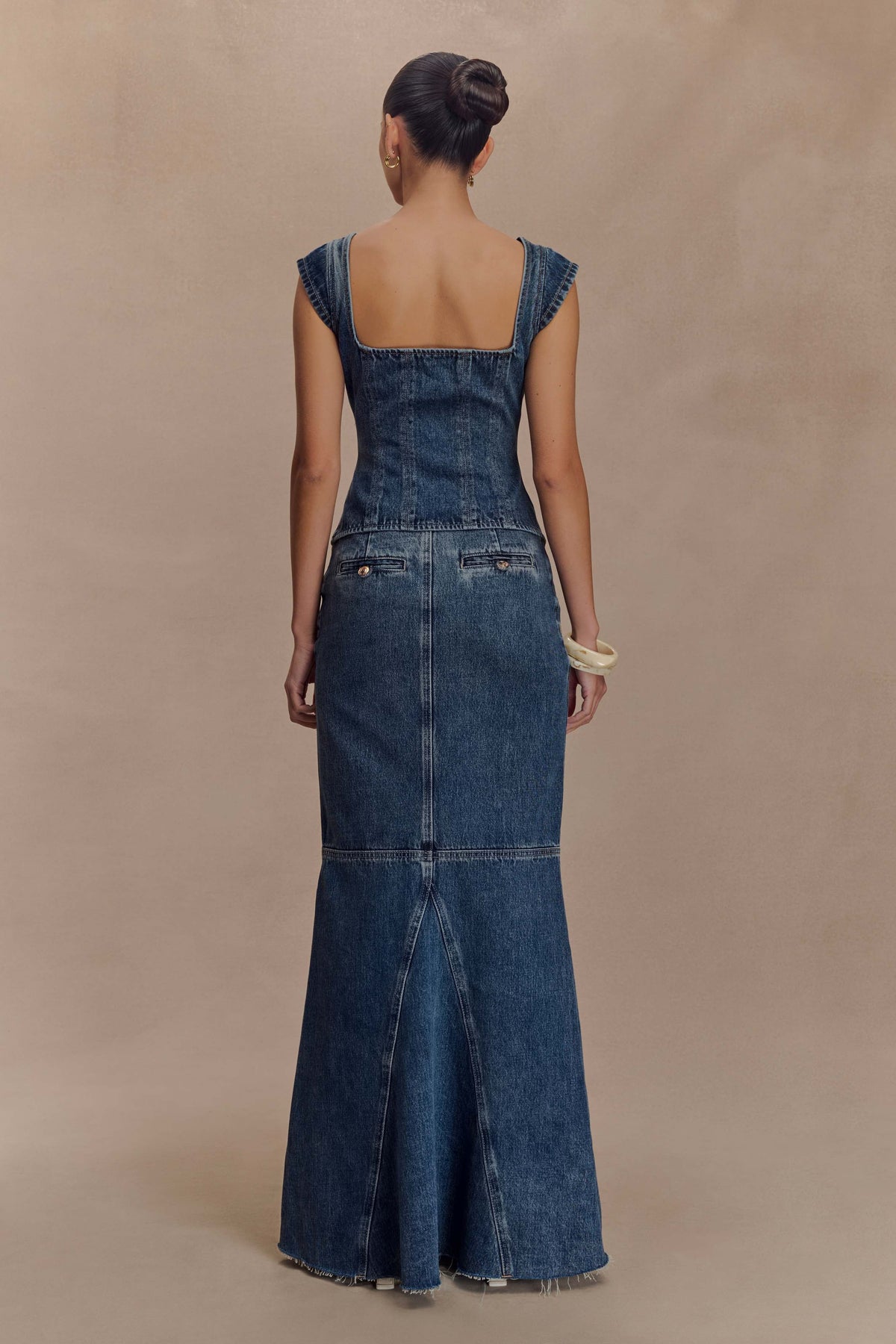 Loretta Cap Sleeve Denim Top - Washed Dark Blue #5