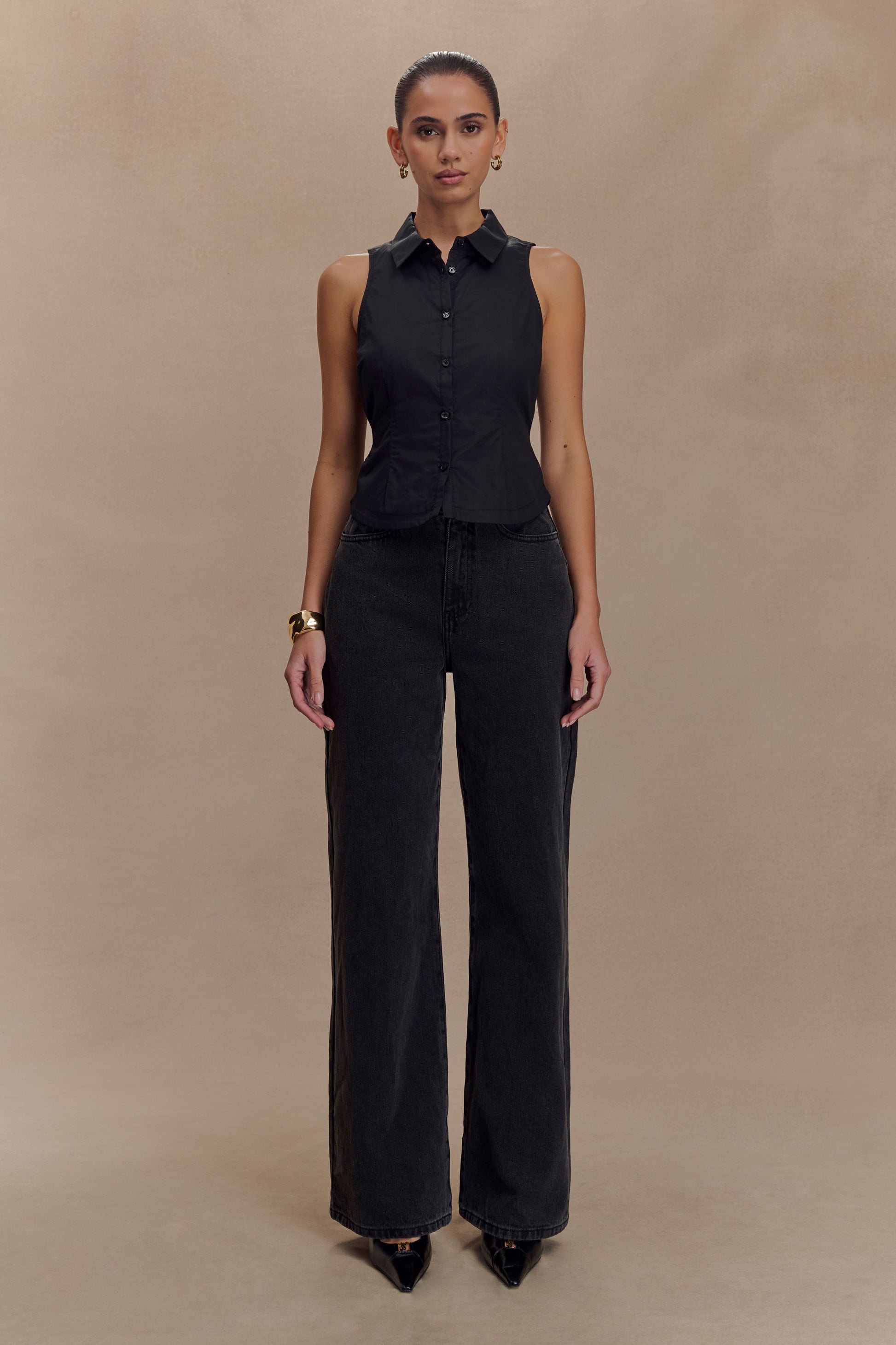 Selene Sleeveless Halter Shirt - Black #6