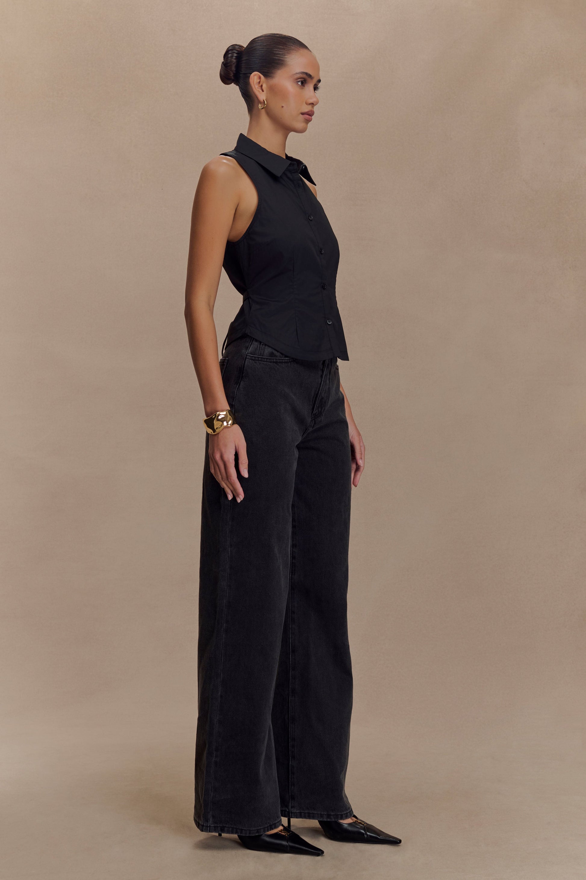 Selene Sleeveless Halter Shirt - Black #4