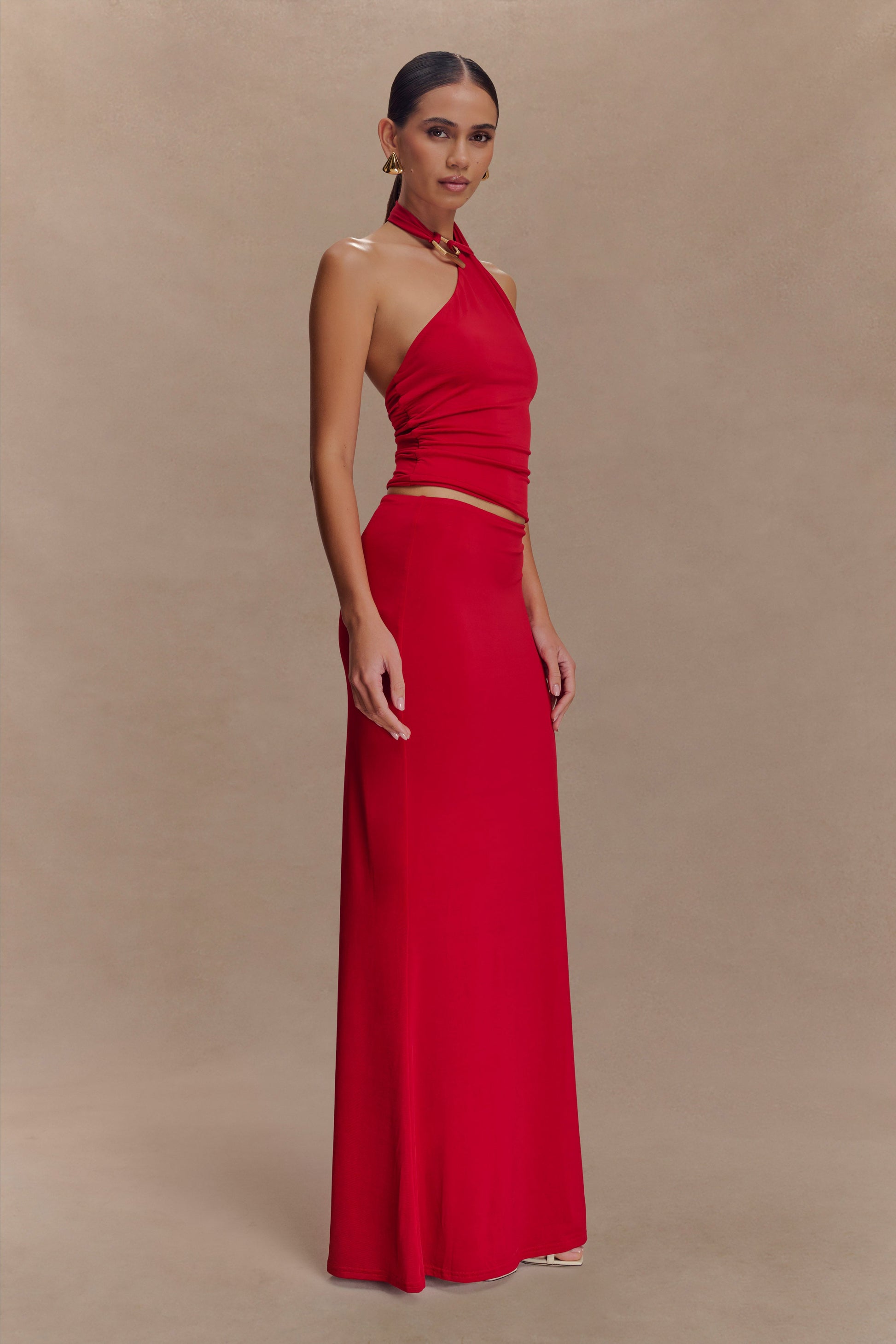 Bruna Slinky Fishtail Maxi Skirt - Red #4
