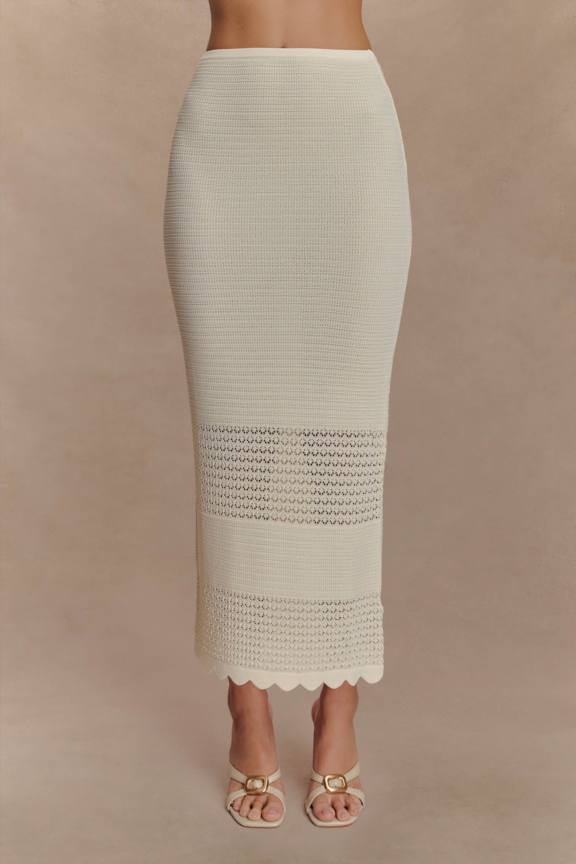 Madeline Scallop Knit Midi Skirt - Ivory #5