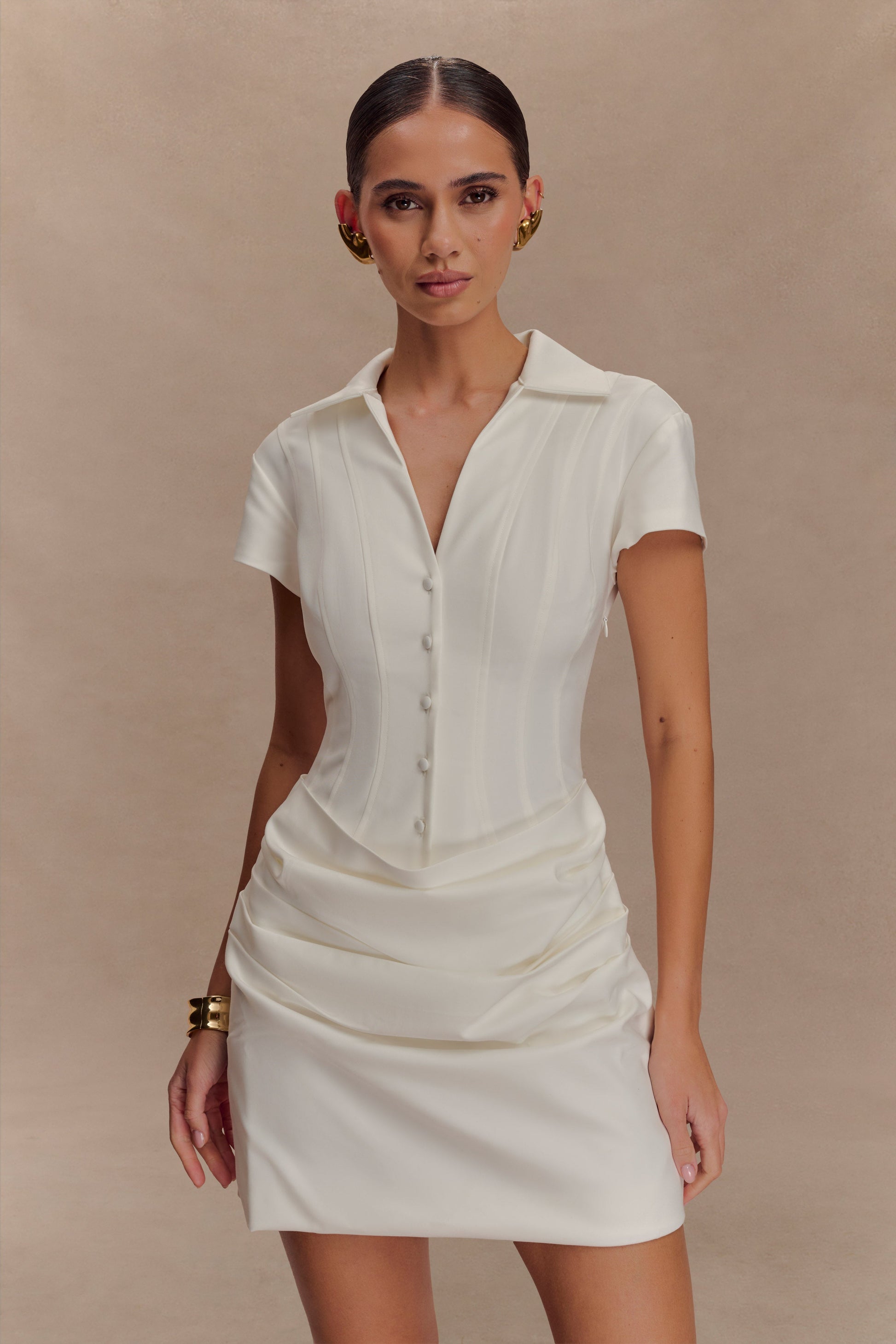 Tarryn Collared Cotton Mini Dress - White #7