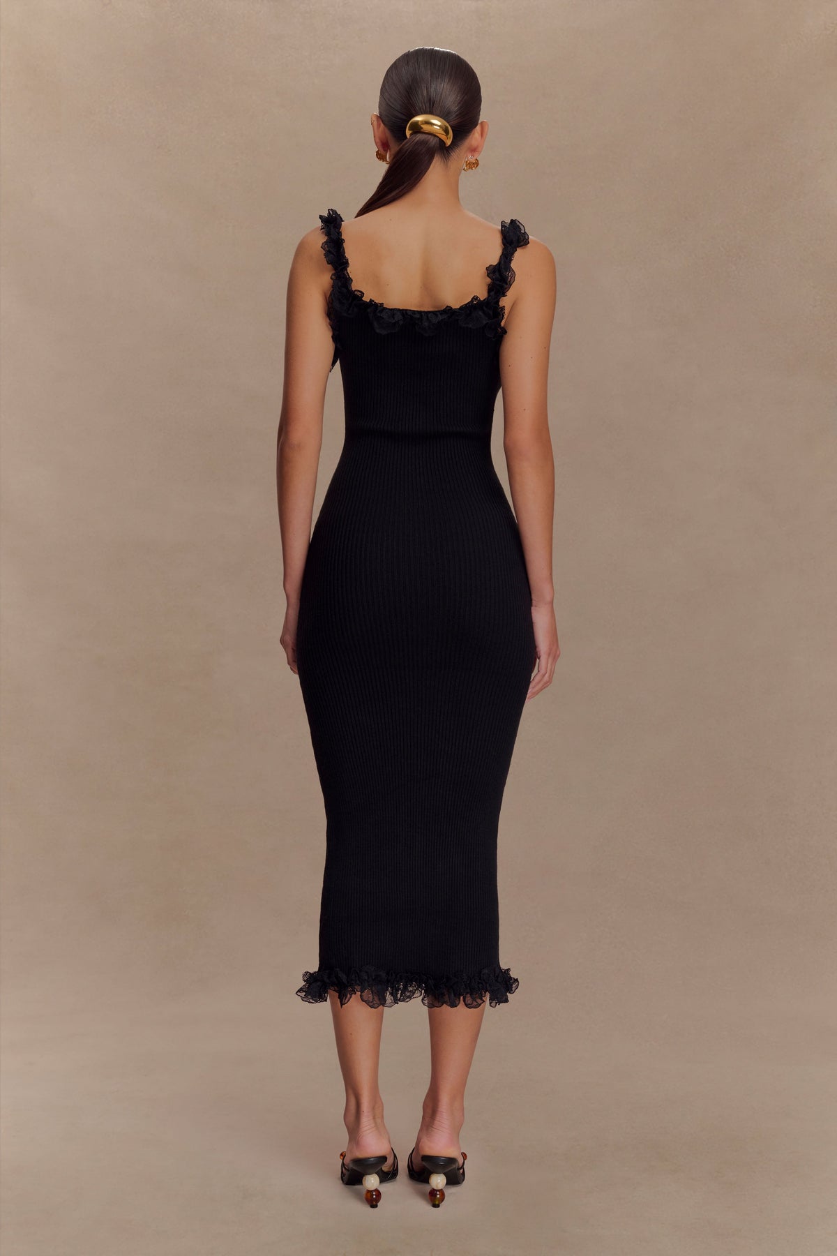Shay Lace Ruffle Knit Midi Dress - Black #2