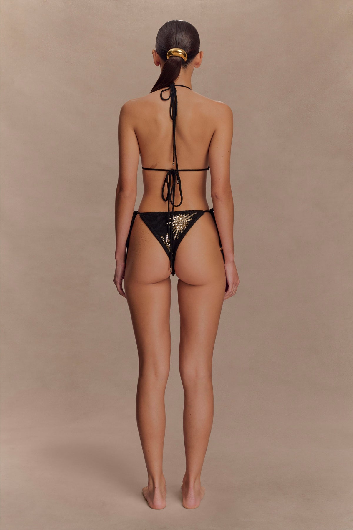 Huntleigh Crochet Bikini Top - Black & Gold Sunshine Print #6