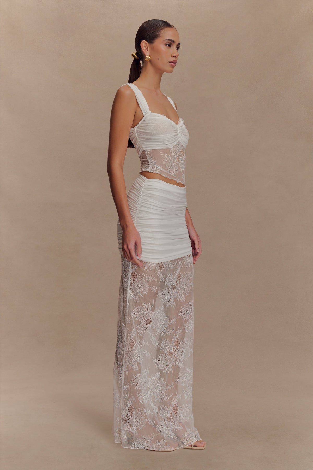 Guinevere Lace And Mesh Top - Ivory