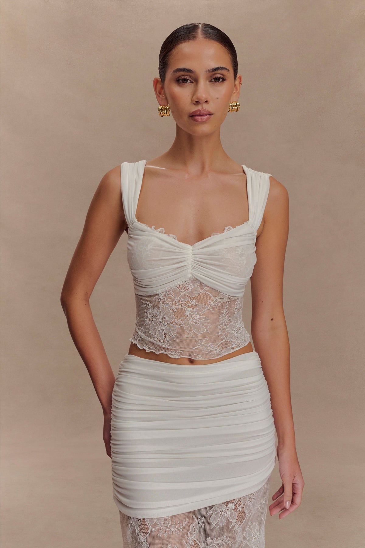 Guinevere Lace And Mesh Top - Ivory #2