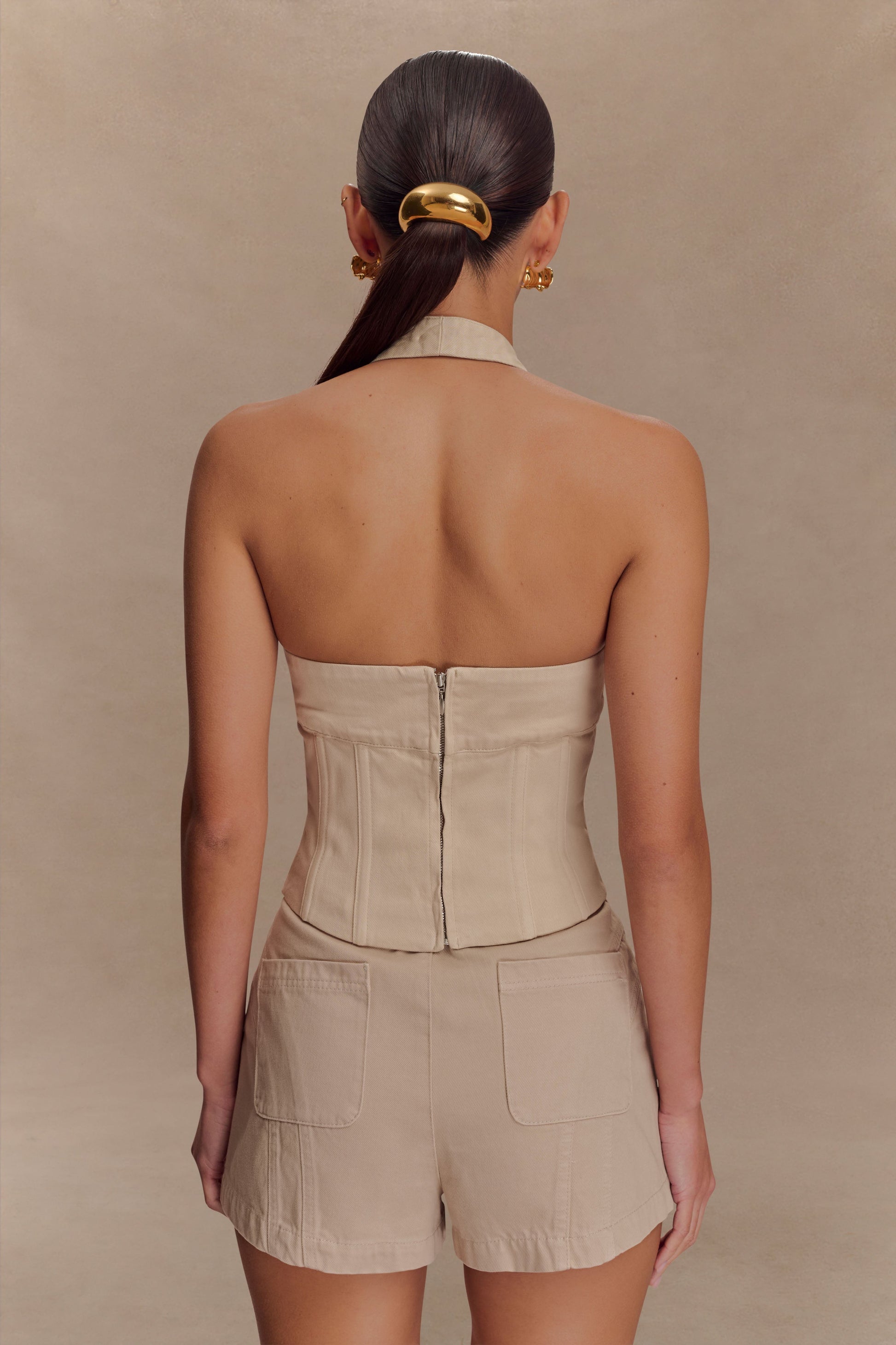 Meadow Denim Corset Halter Top - Stone Wash #2