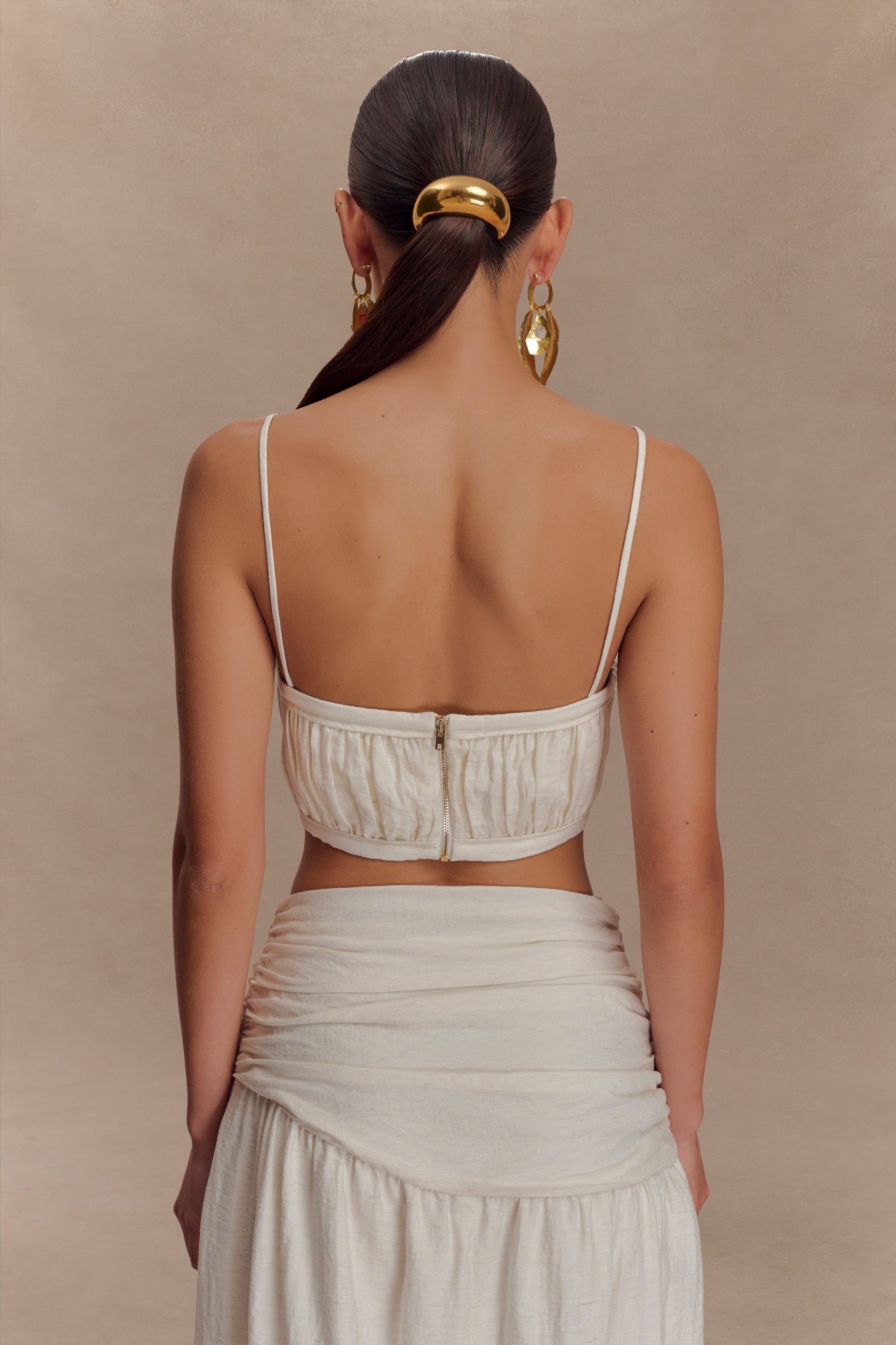 Scottie Shirred Linen Bandeau - Oat Marle #2