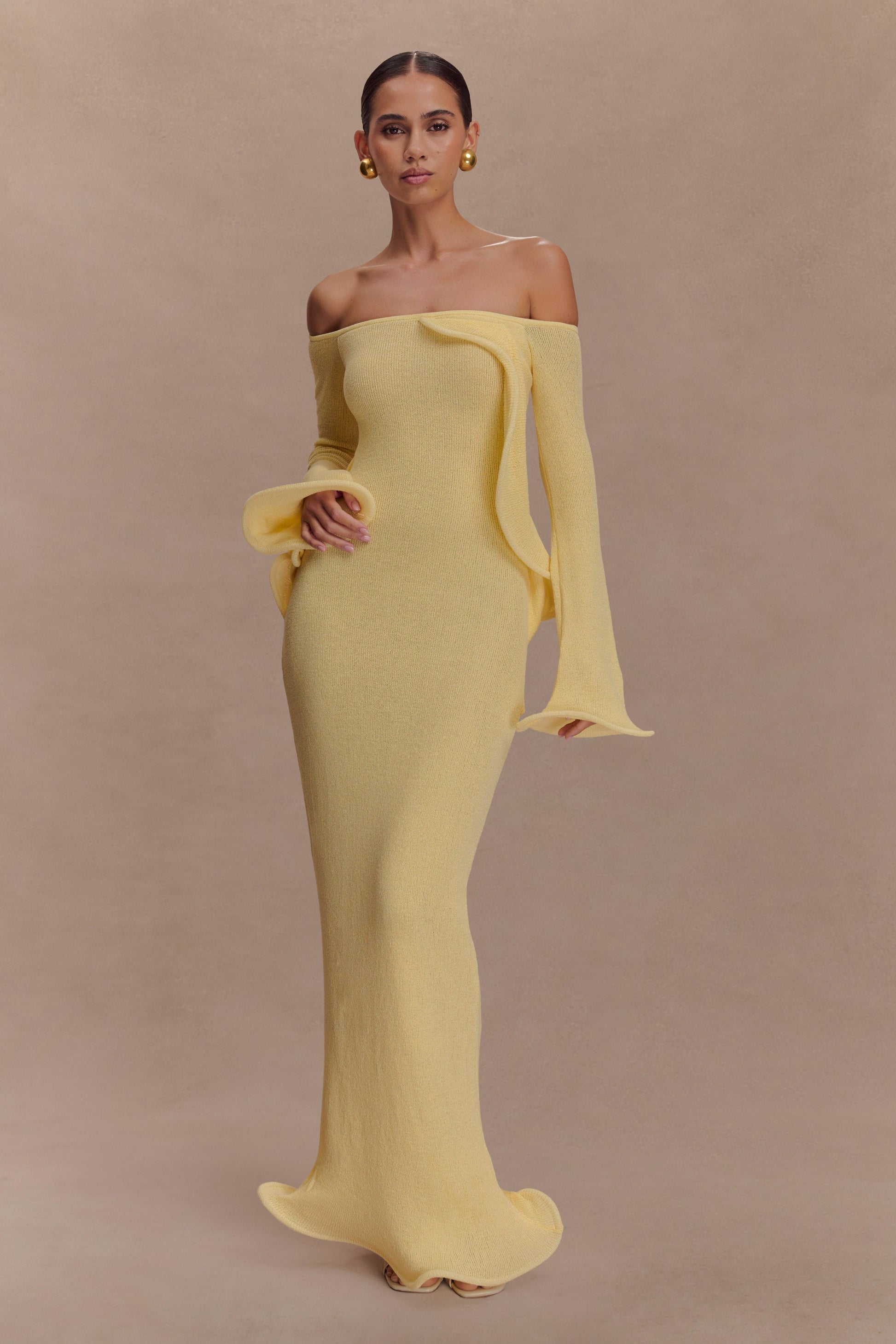 Sandrine Off Shoulder Knit Maxi Dress - Lemon #6