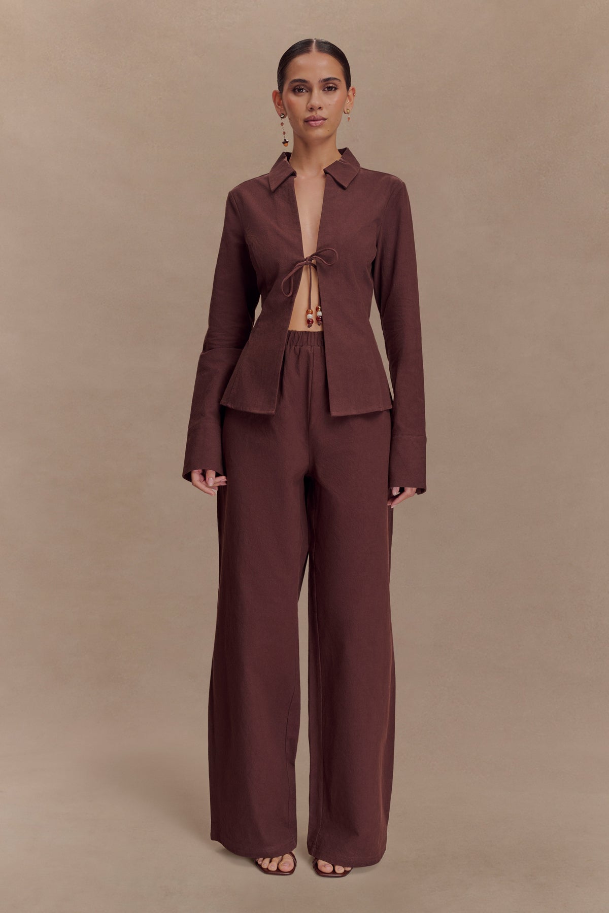 Annalee Cotton Beaded Tie Shirt - Dark Espresso #7