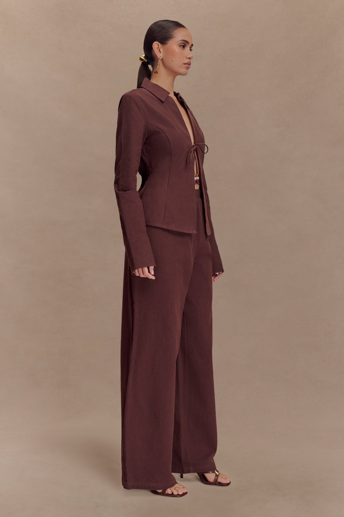 Annalee Cotton Beaded Tie Shirt - Dark Espresso #5