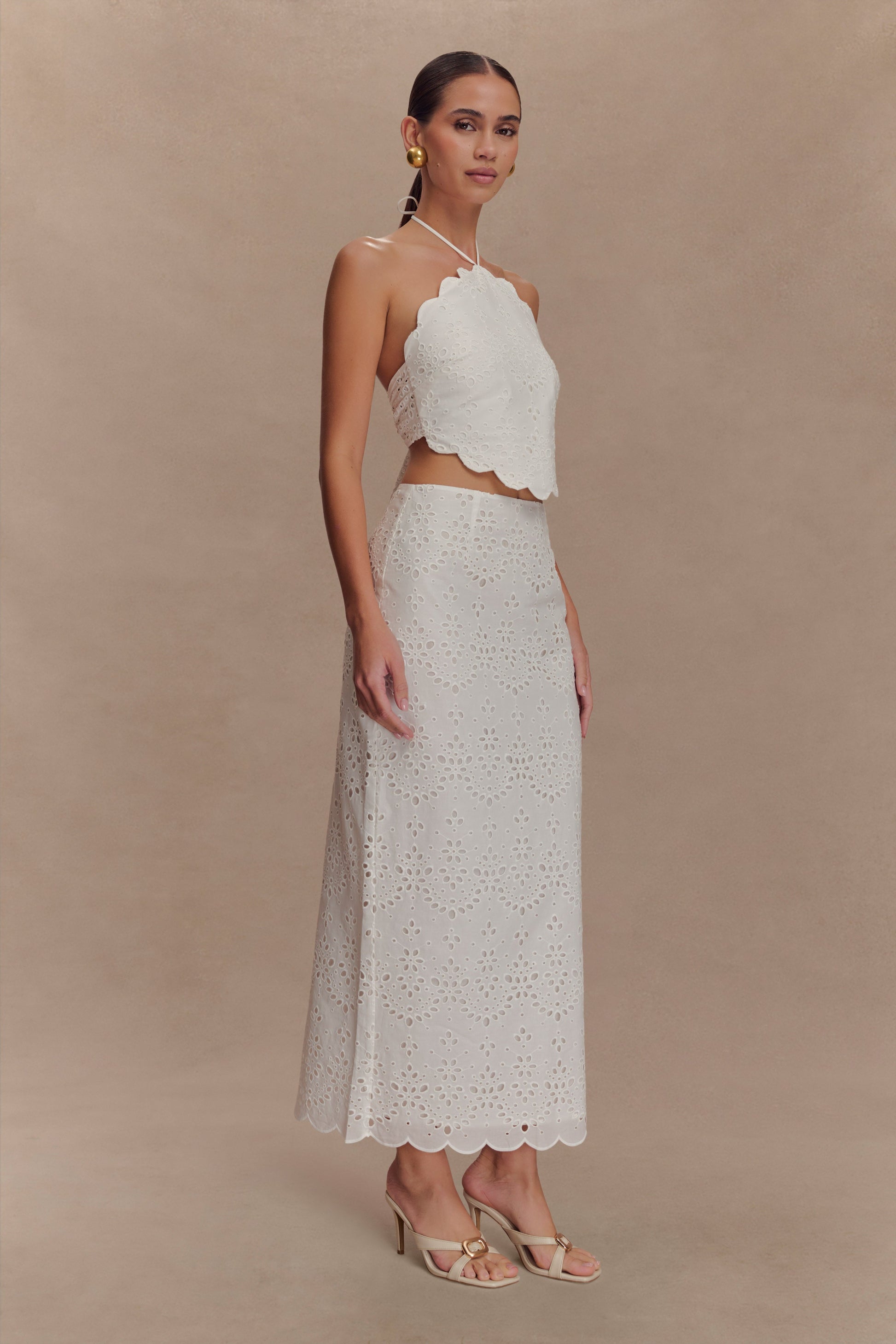 Kensley Broderie Halter Top - White #7
