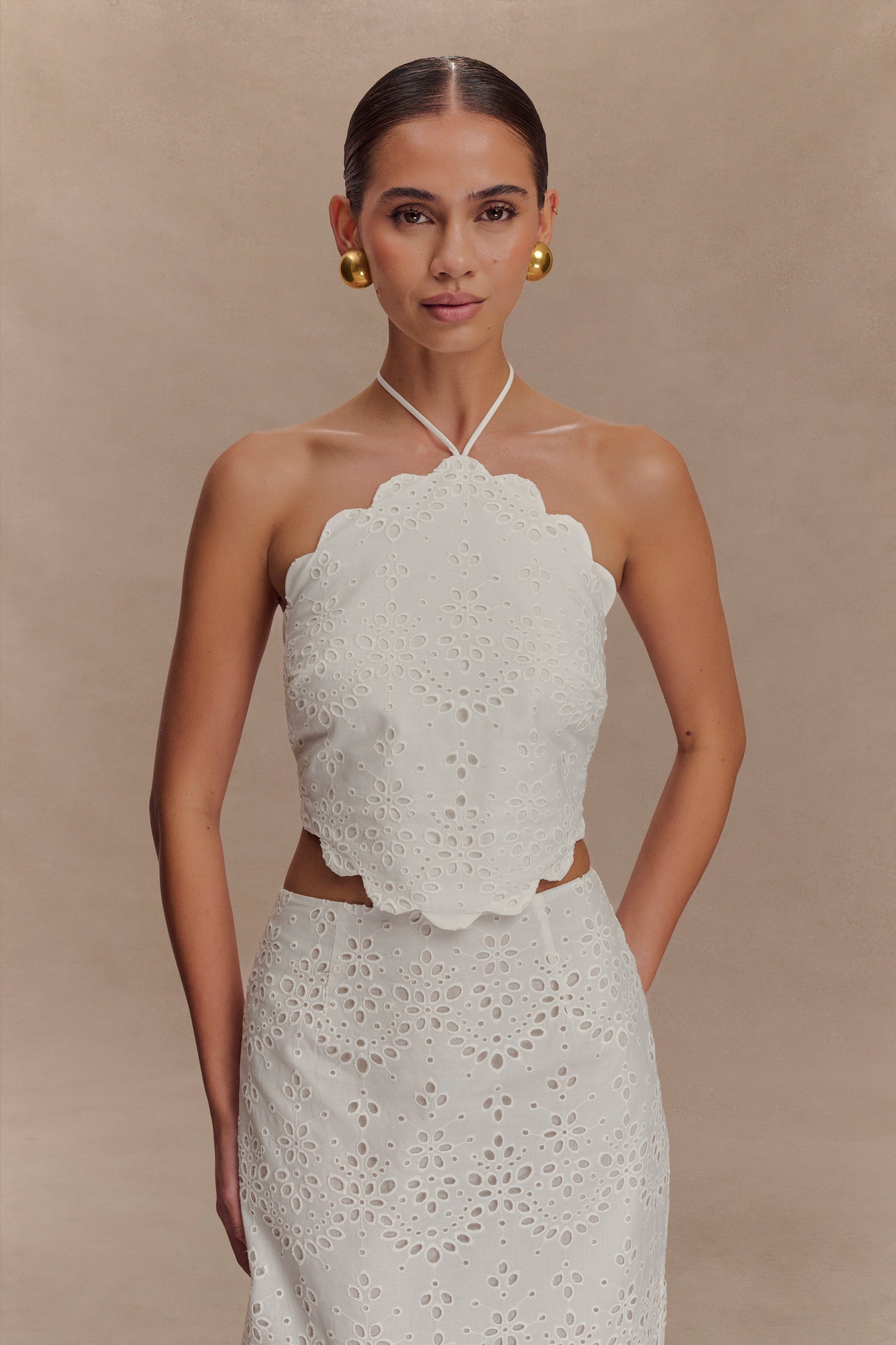 Kensley Broderie Halter Top - White #5