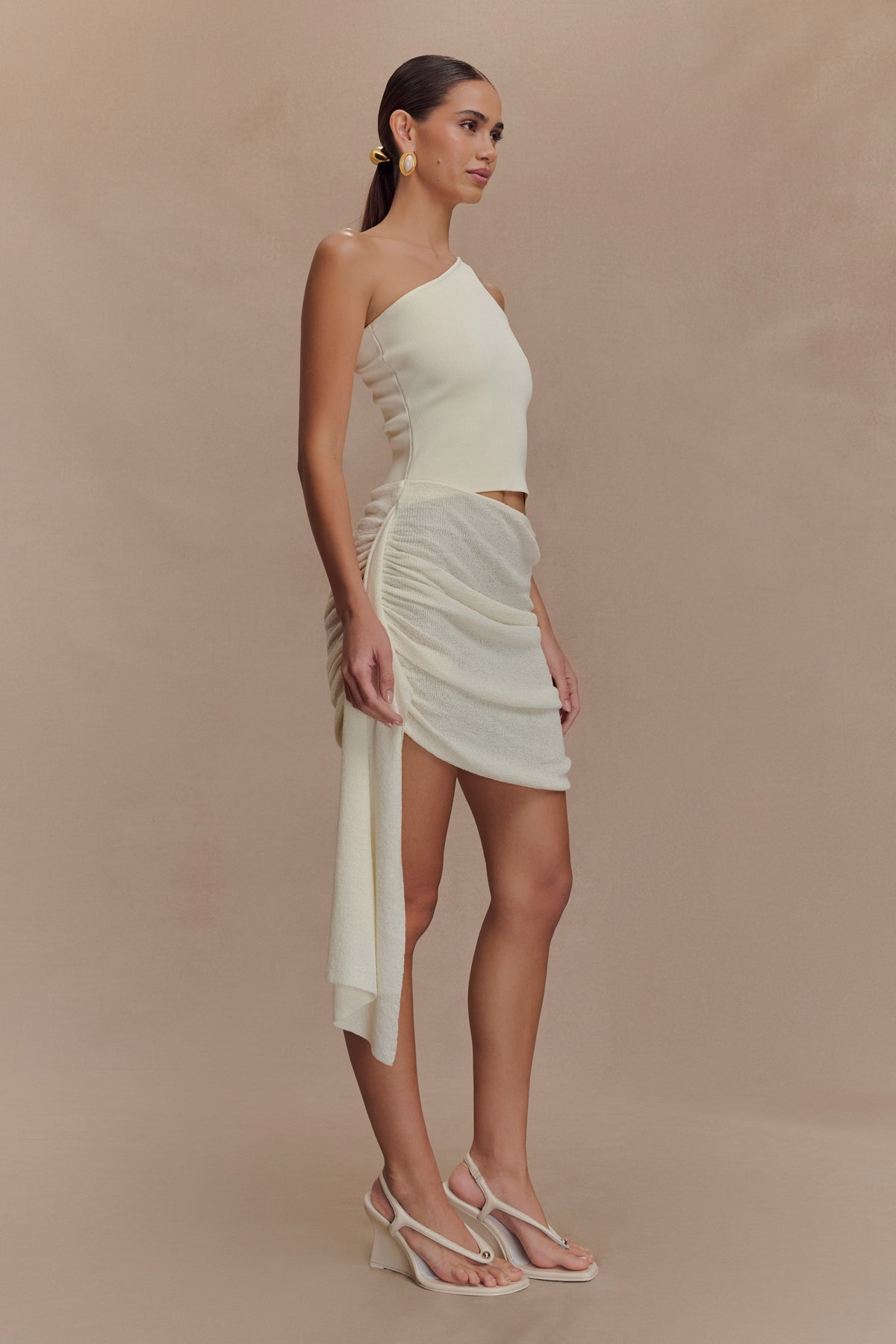 Cali Drape Skirt Knit Mini Dress - Ivory #5