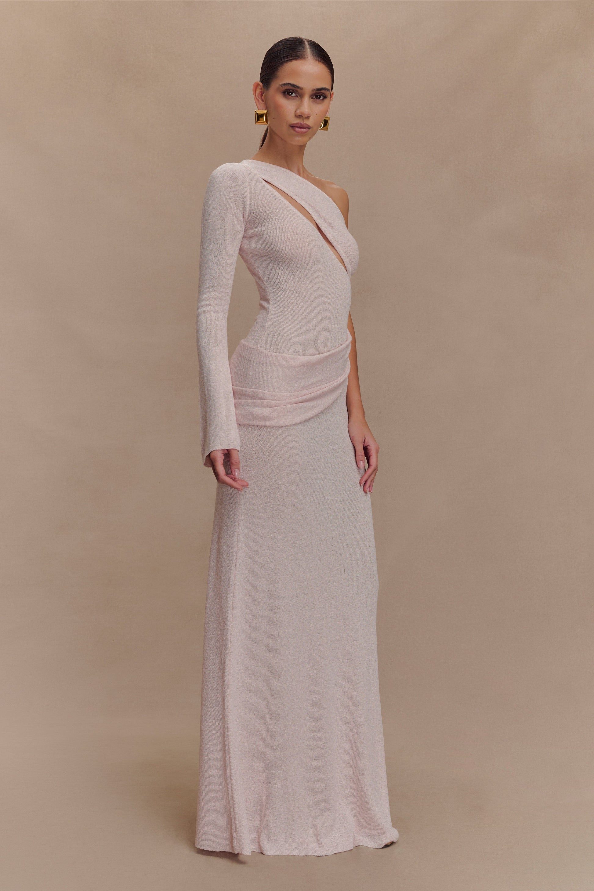 Alexius One Shoulder Knit Maxi Dress - Dusty Pink #5