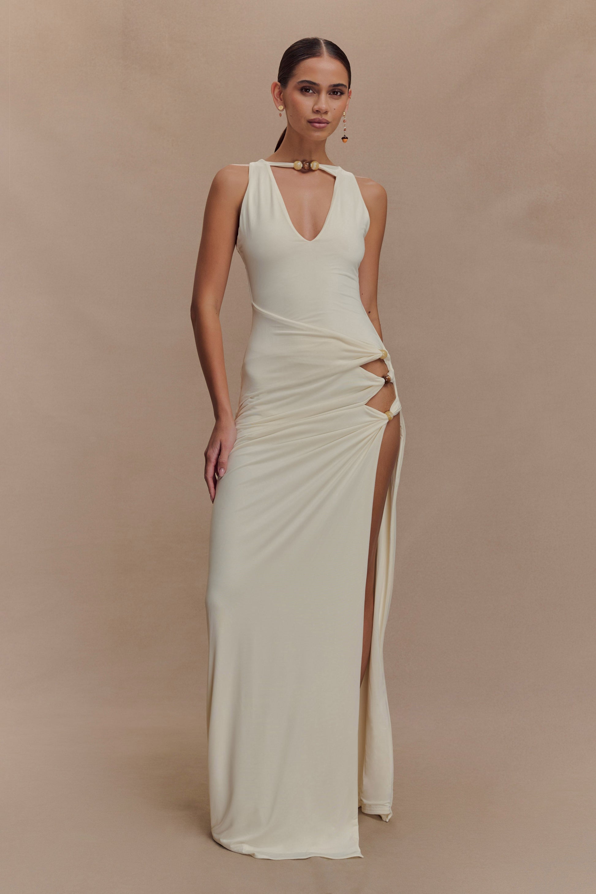 Kaiden Slinky Beaded Maxi Dress - Ivory #5