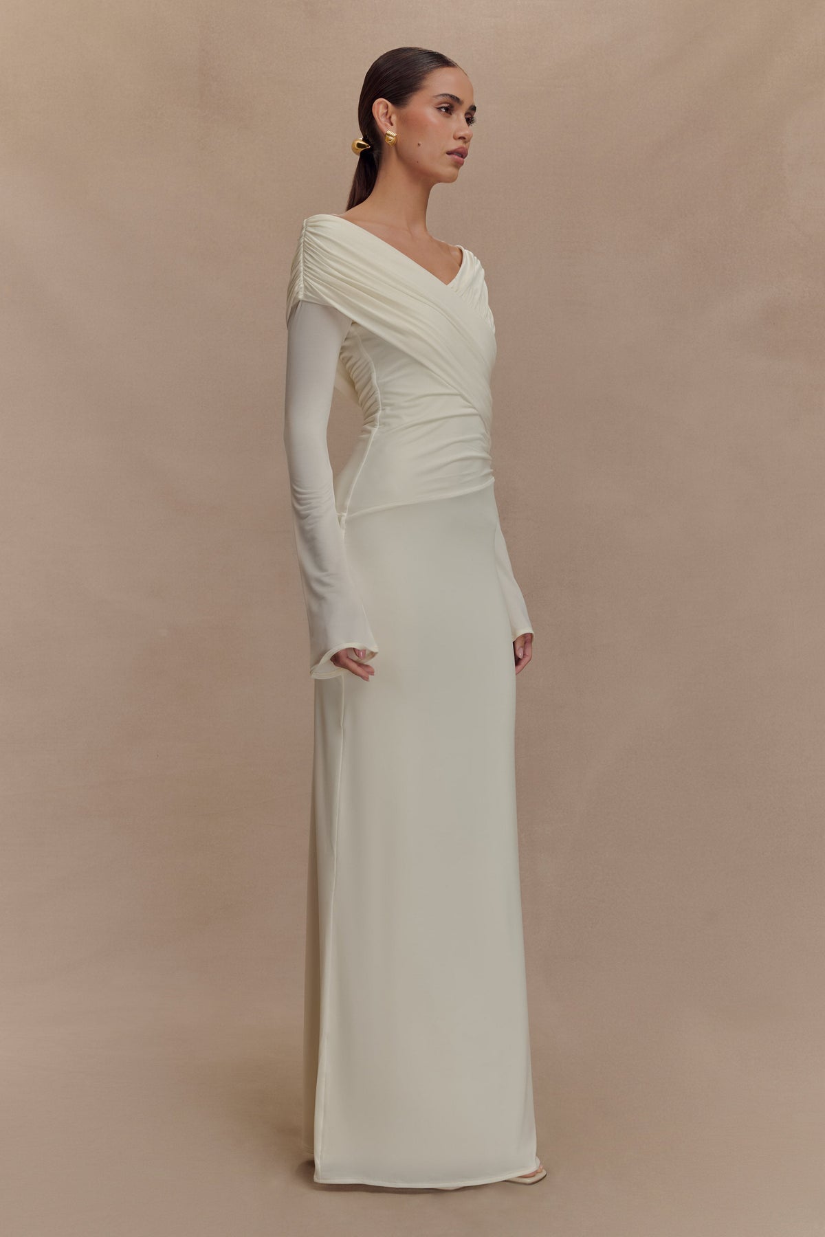 Therese Off Shoulder Ruched Maxi Dress - Ivory #4